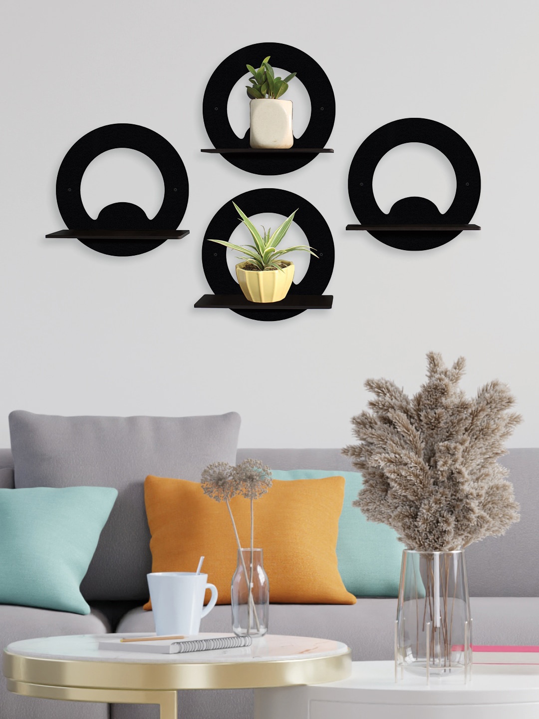 

RANDOM Black Set of 4 MDF Basic Wall Shelf