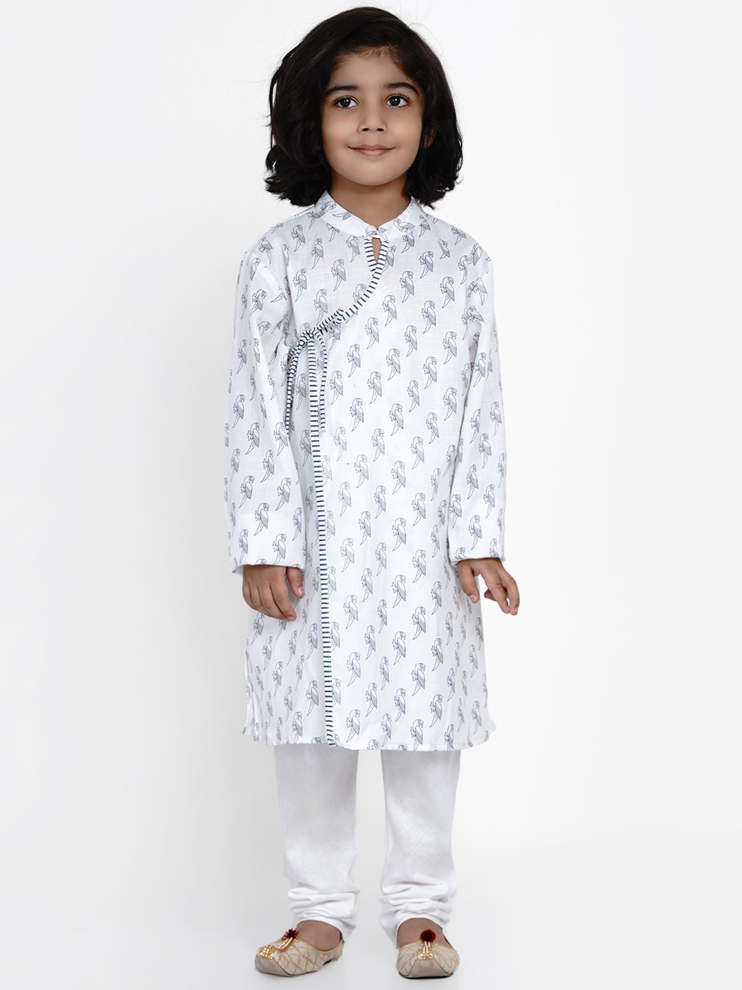

Bittu By Bhama Boys White Printed Angrakha Kurta with Pyjamas