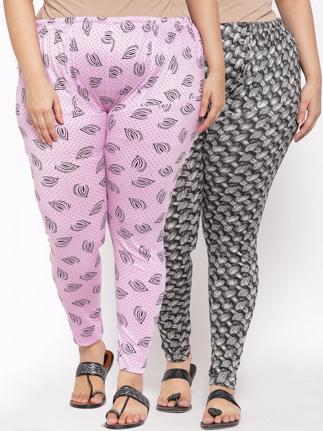 

KLOTTHE Plus Size Women Pack Of 2 Printed Ankle-Length Leggings, Pink