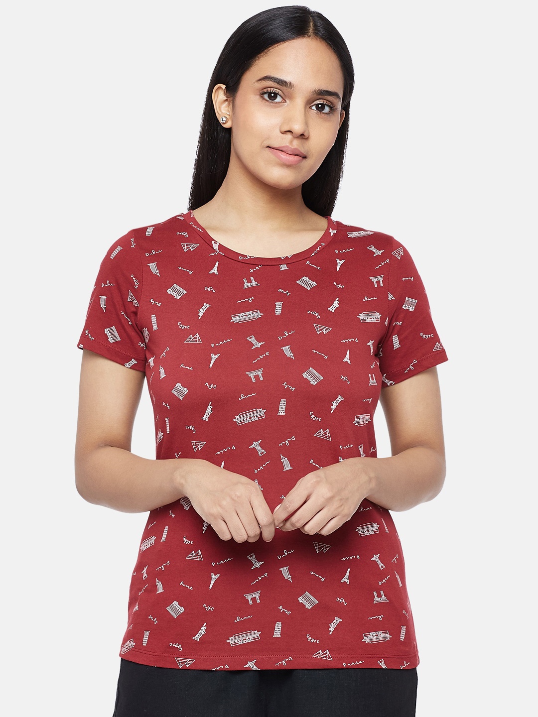 

Honey by Pantaloons Women Red Printed T-shirt