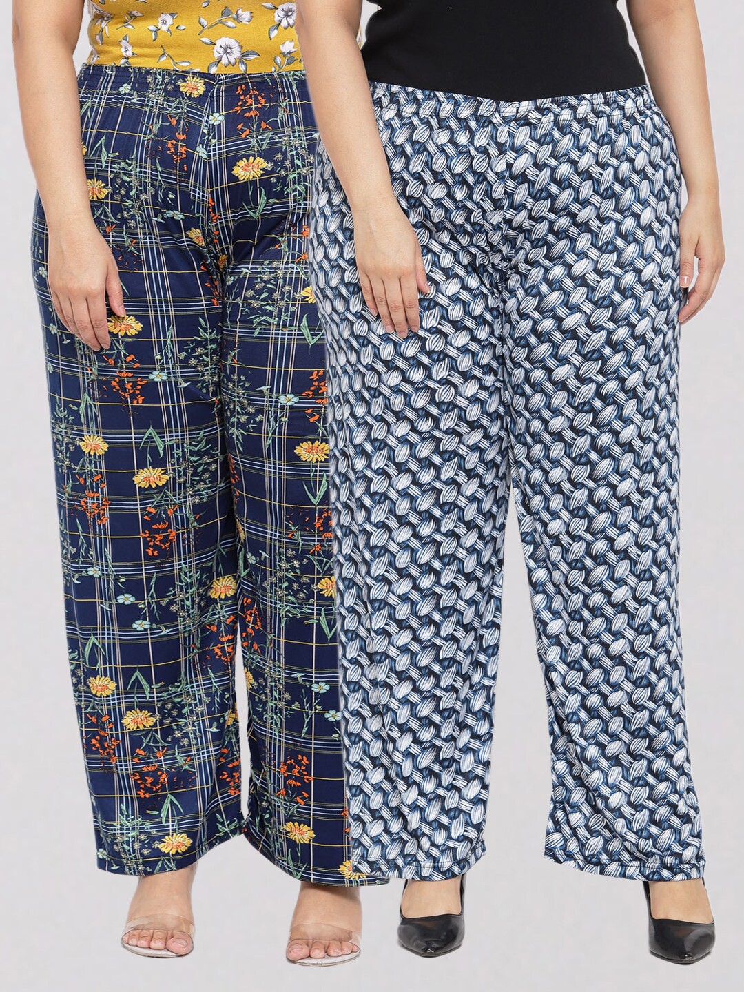 

KLOTTHE Women Pack of 2 Blue Printed Wide Leg Palazzos