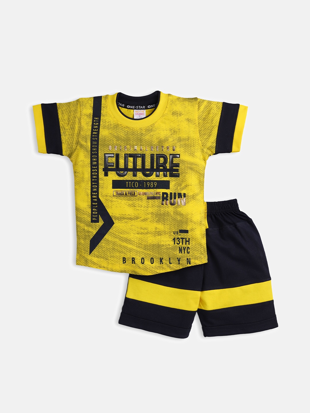 

Nottie Planet Boys Yellow & Black Printed T-shirt with Shorts