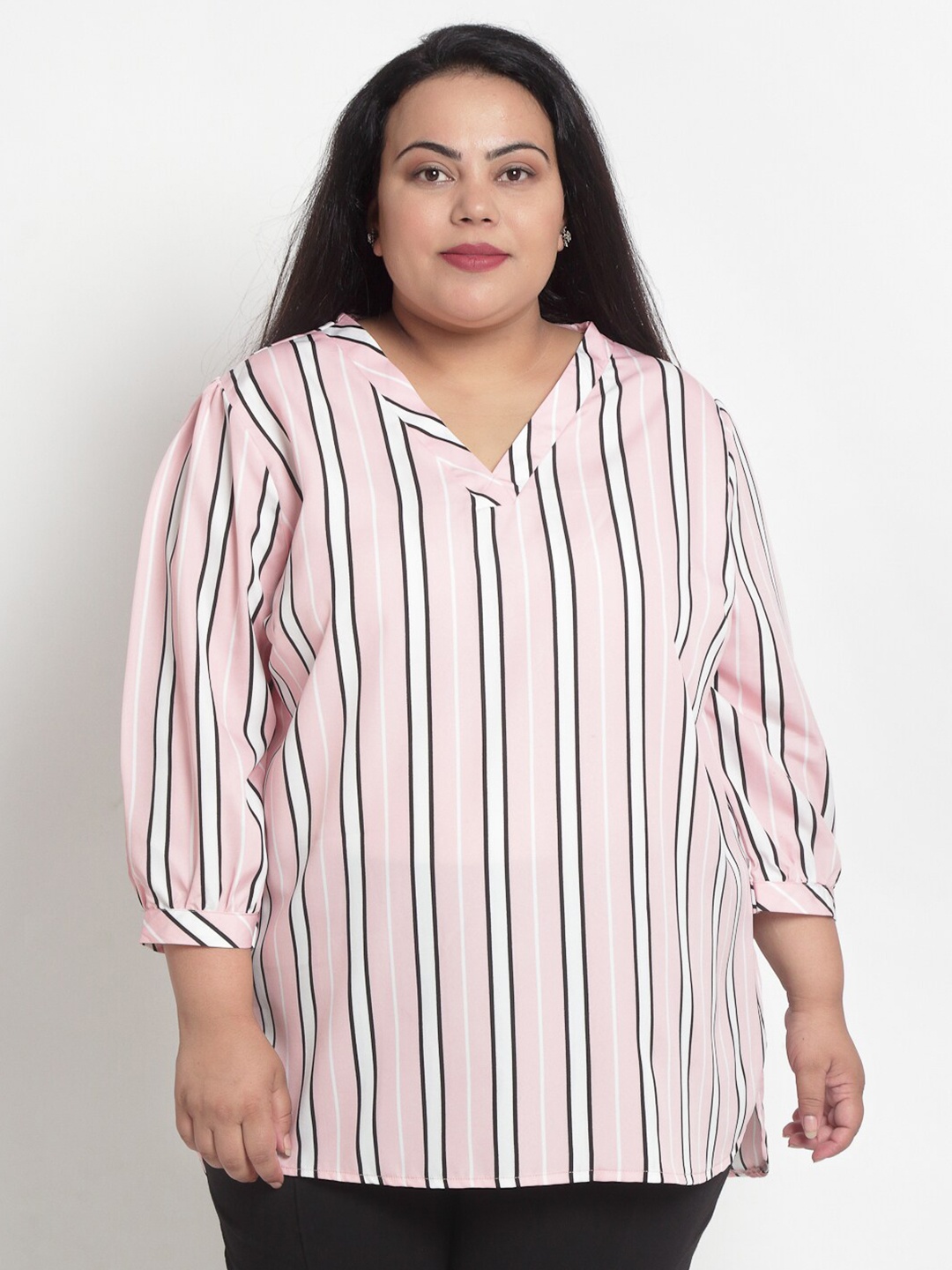 

sindrellastorie Pink Striped Crepe Regular Top