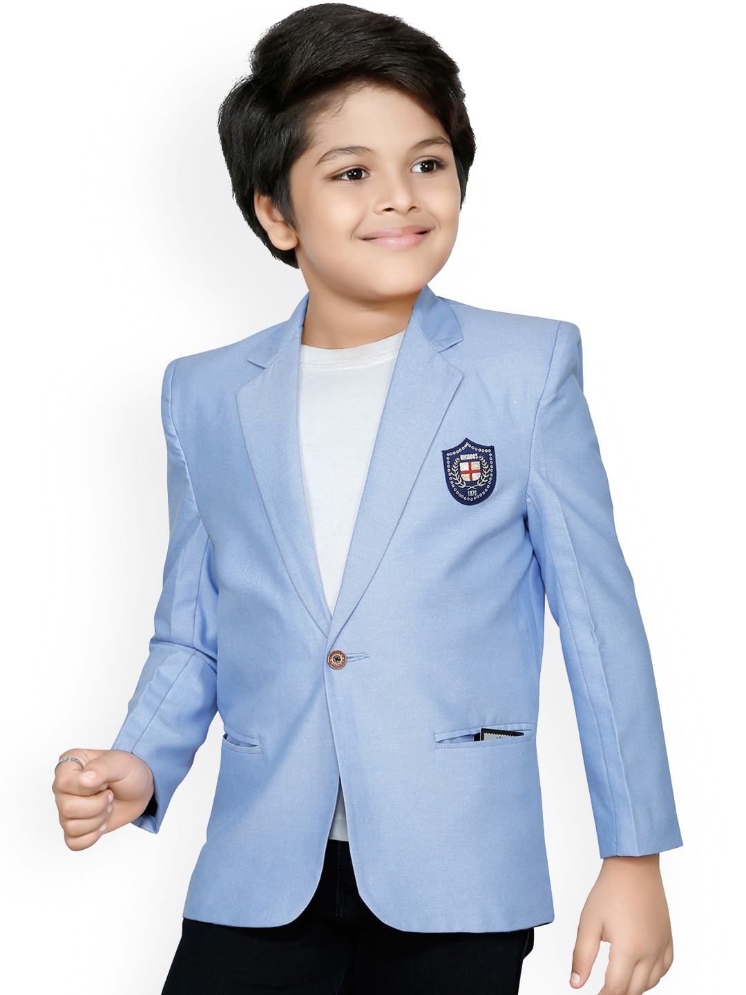 

RIKIDOOS Boys Blue Self-Design Single-Breasted Comfort-Fit Casual Blazer