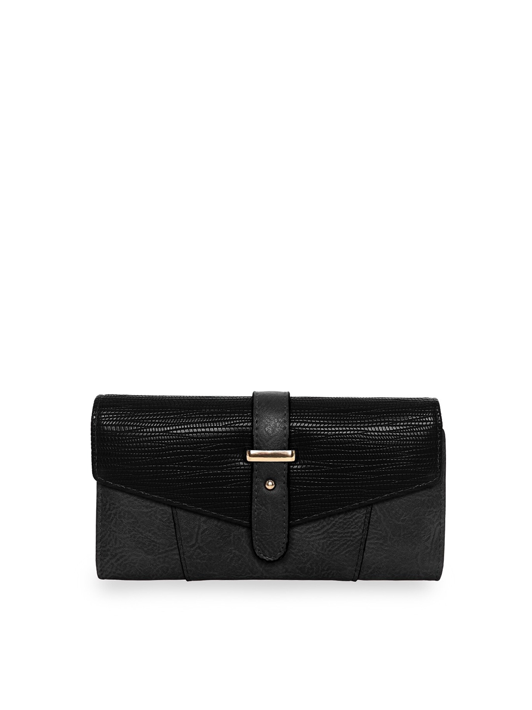 

GIO COLLECTION Women Black & Gold-Toned Solid PU Three Fold Wallet