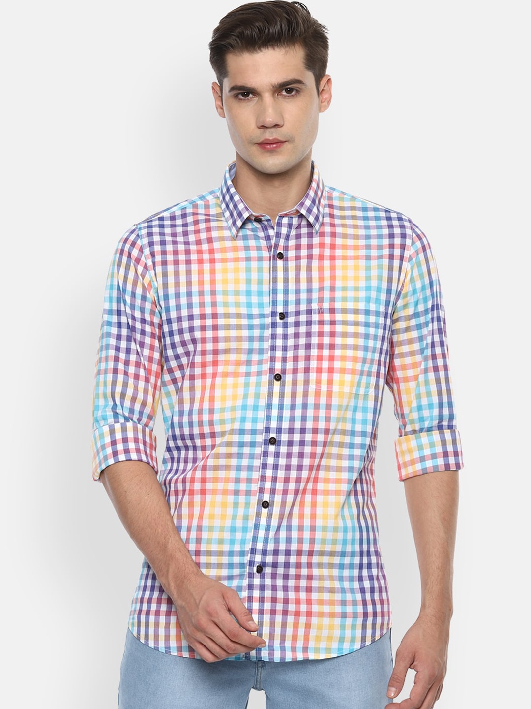 

Van Heusen Men Yellow Slim Fit Checked Casual Shirt