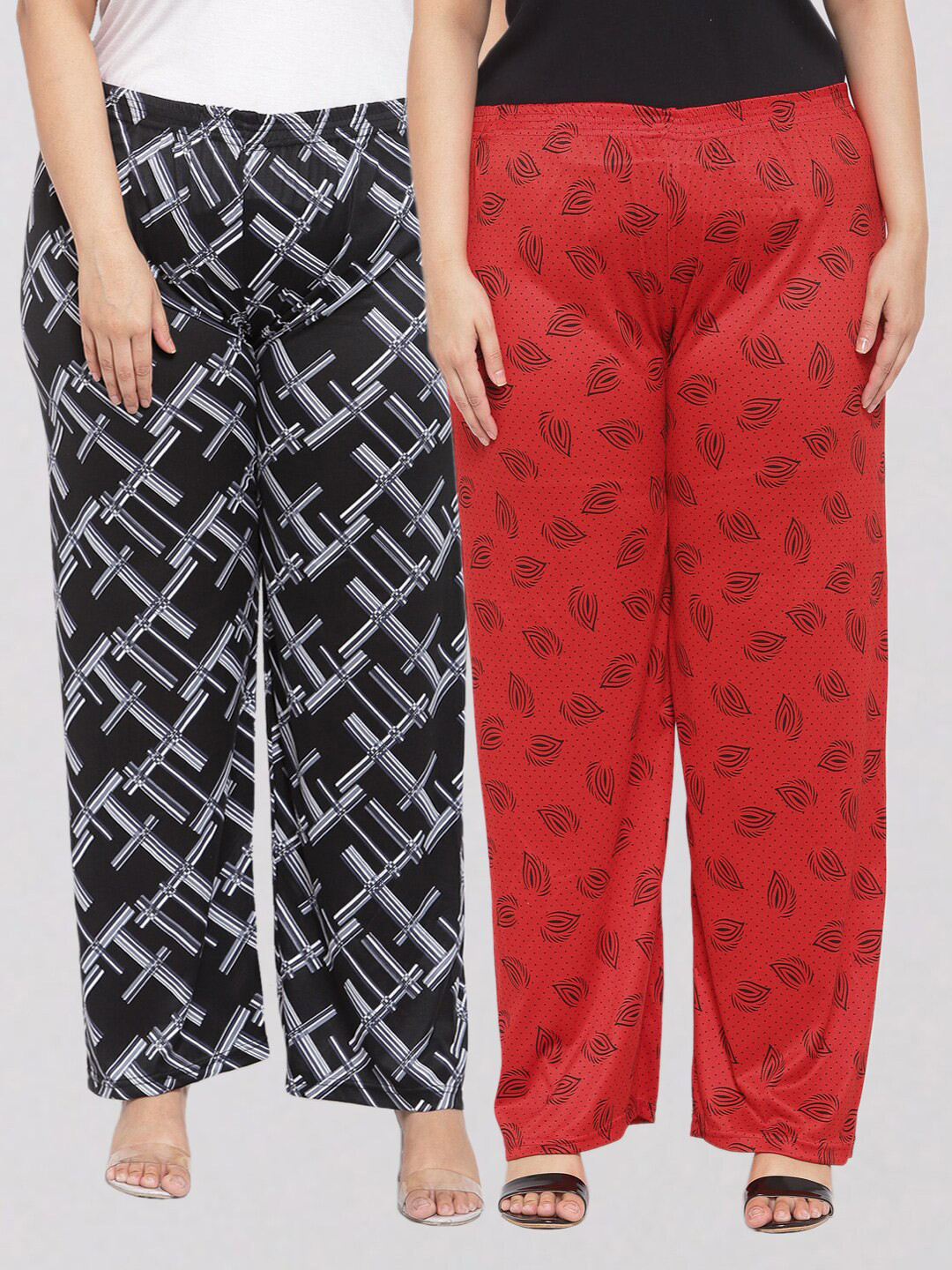 

KLOTTHE Women Set of 2 Red & Black Printed Palazzos