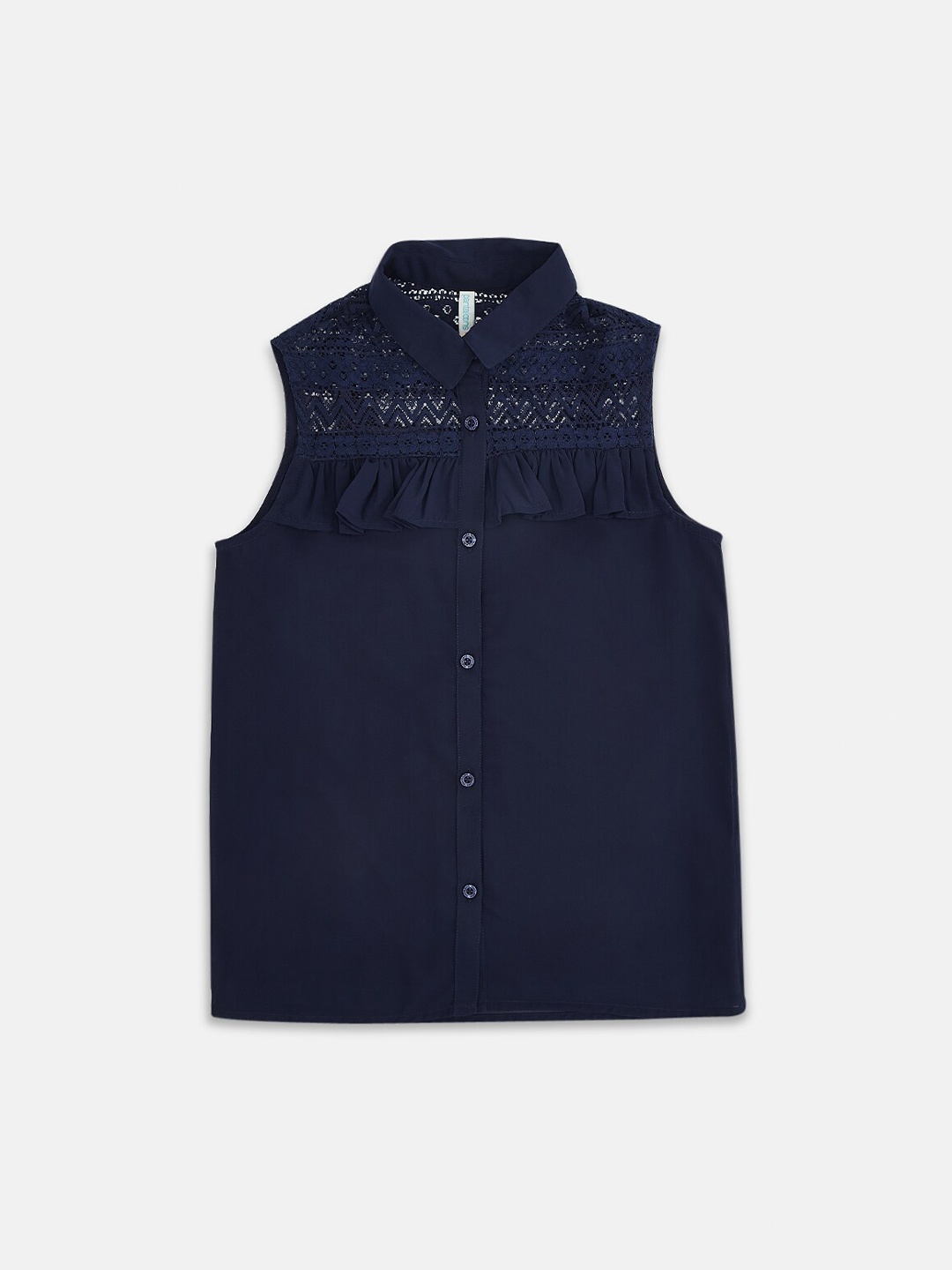 

Pantaloons Junior Girls Navy Blue Pure Silk Georgette Shirt Style Top
