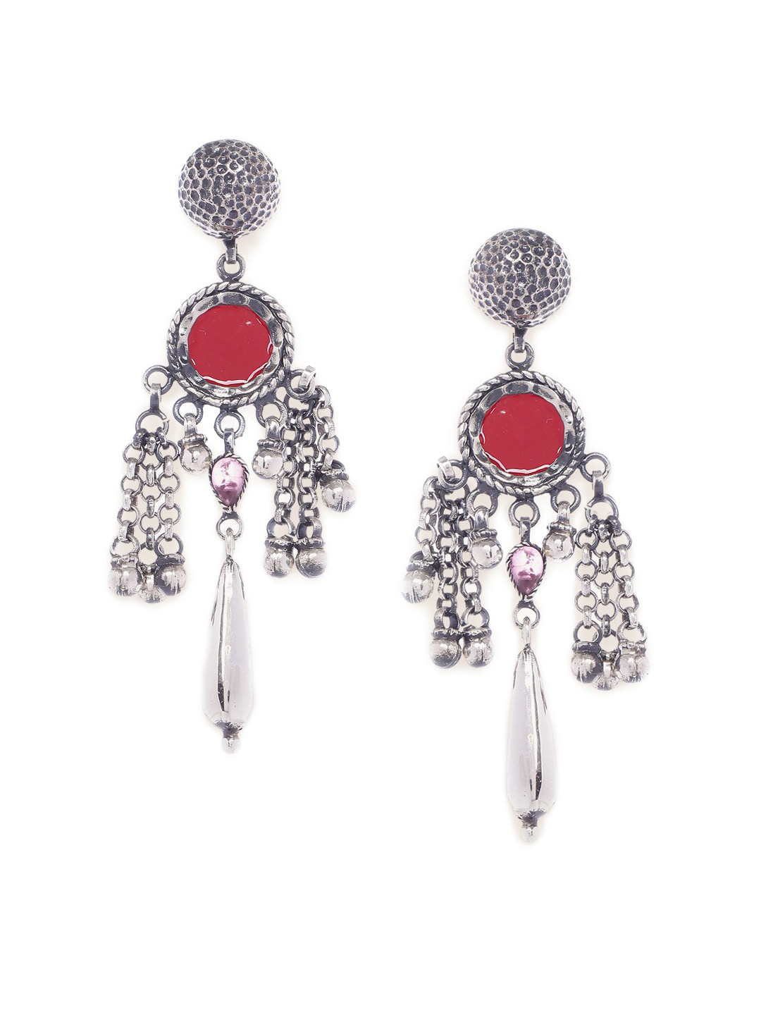 

Fabindia Red & Silver-Toned Contemporary Drop Earrings