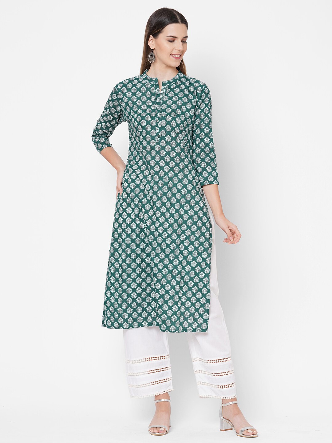 

FASHOR Women Green Geometric Printed Kurta