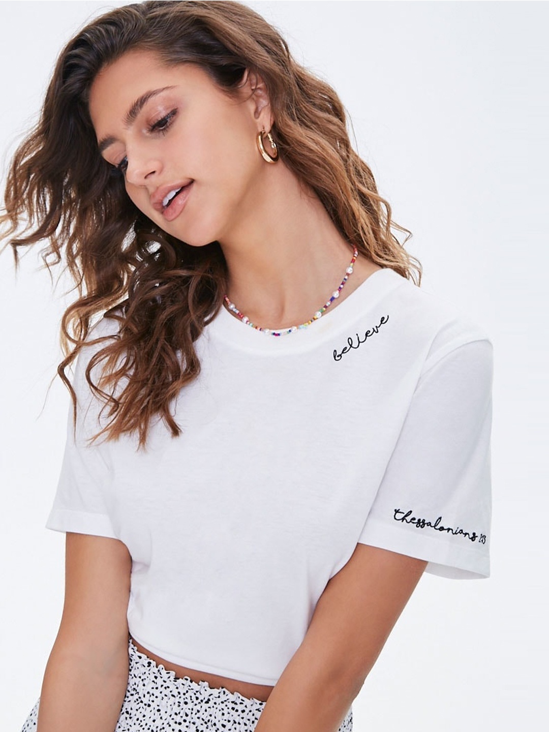 

FOREVER 21 Women White Embroidered T-Shirt