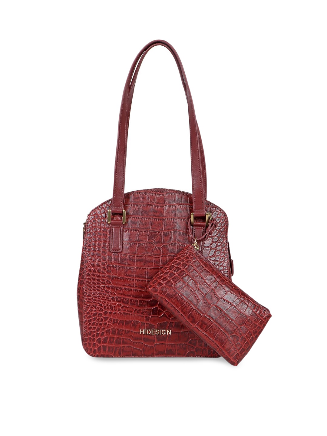 

Hidesign Red Textured Leather Structured Handheld Bag