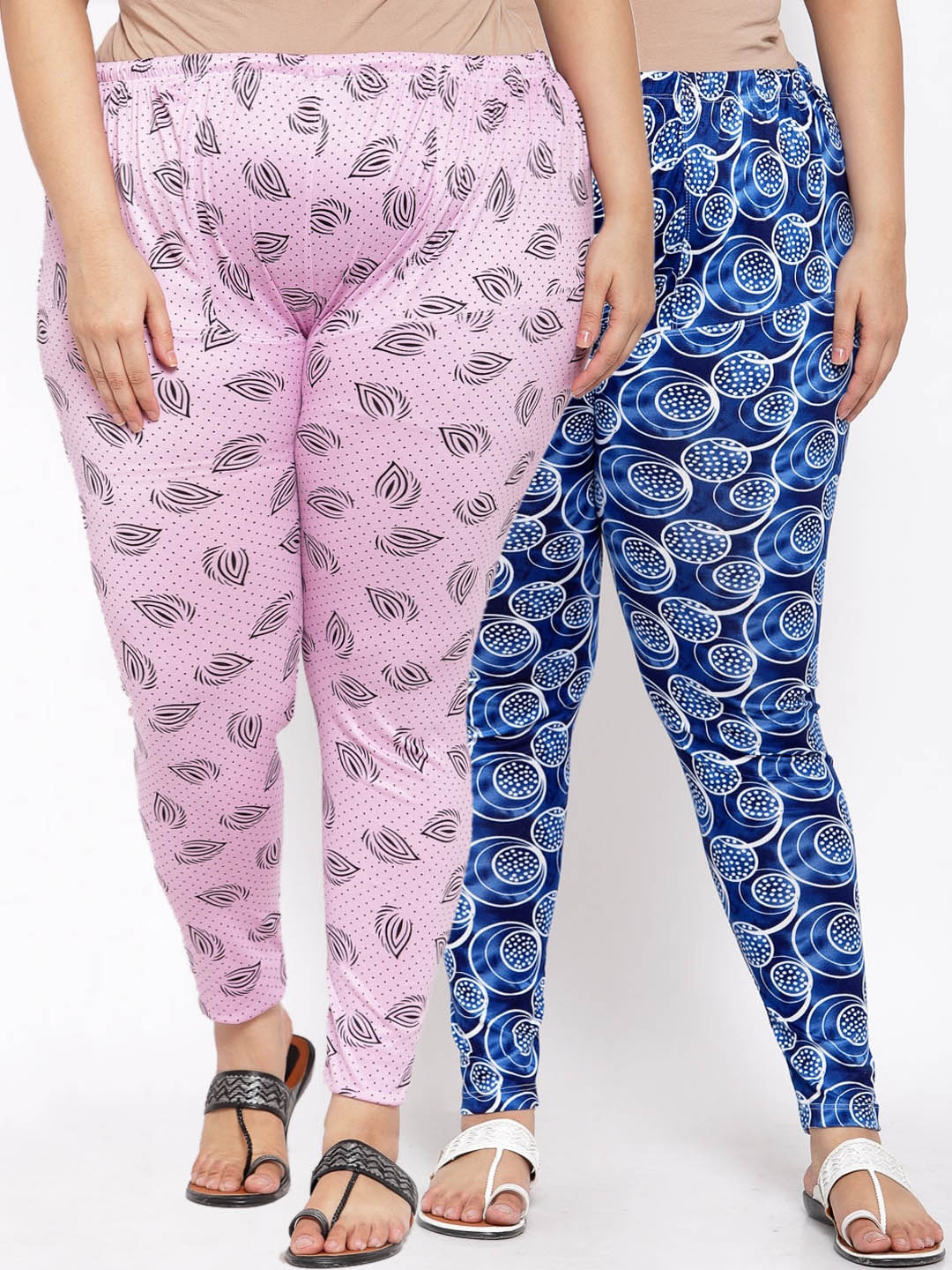 

KLOTTHE Plus Size Women Pack Of 2 Printed Ankle-Length Leggings, Blue