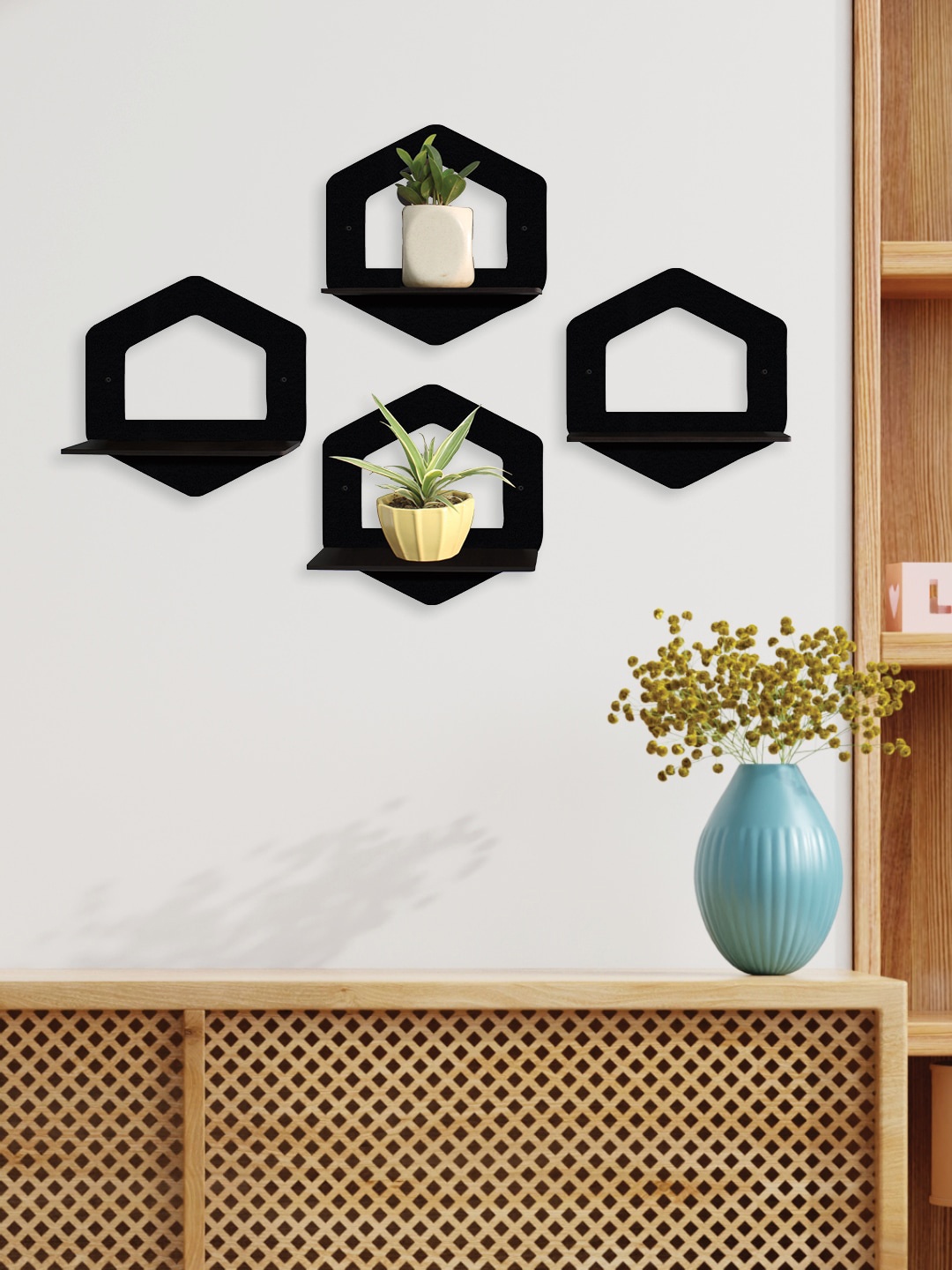 

RANDOM Black Set of 4 MDF Basic Wall Shelves