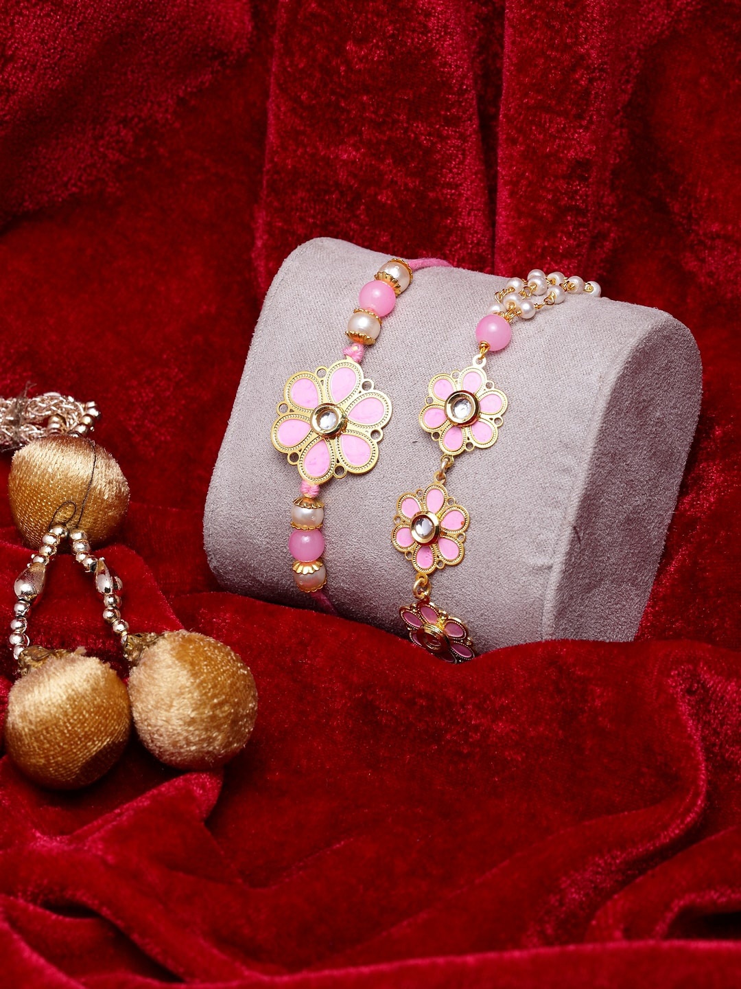 

PANASH Men Pink Gold-Plated Handcrafted Floral Rakhi Lumba Bracelet