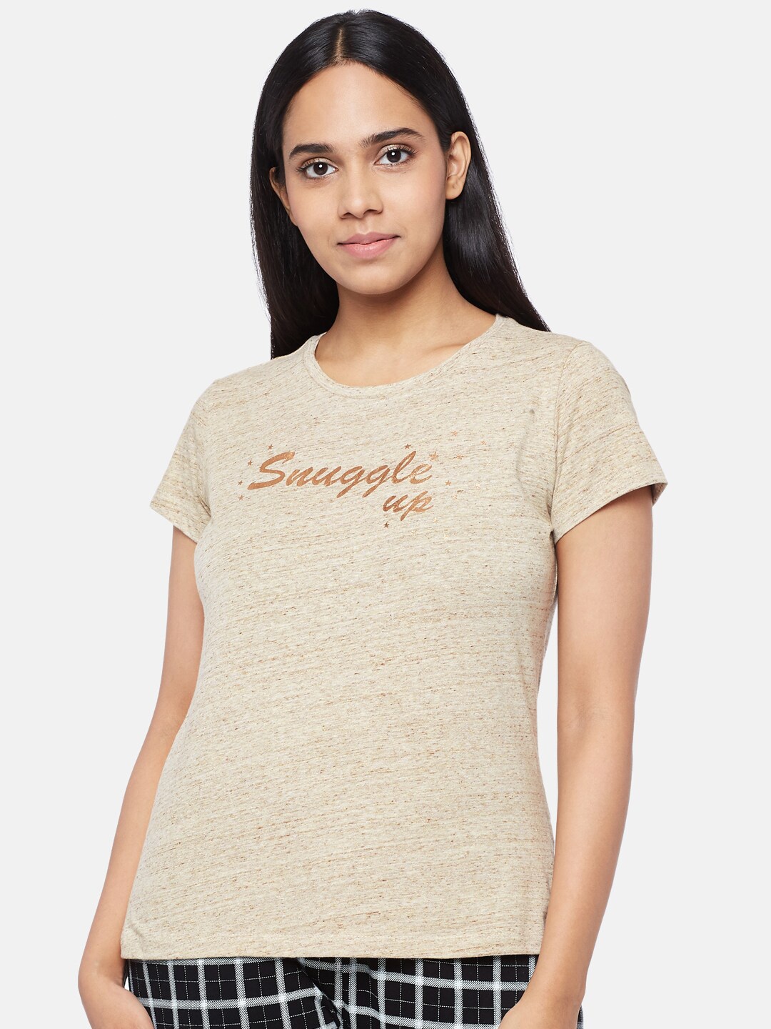 Dreamz by Pantaloons Women Brown Printed Regular Lounge tshirt