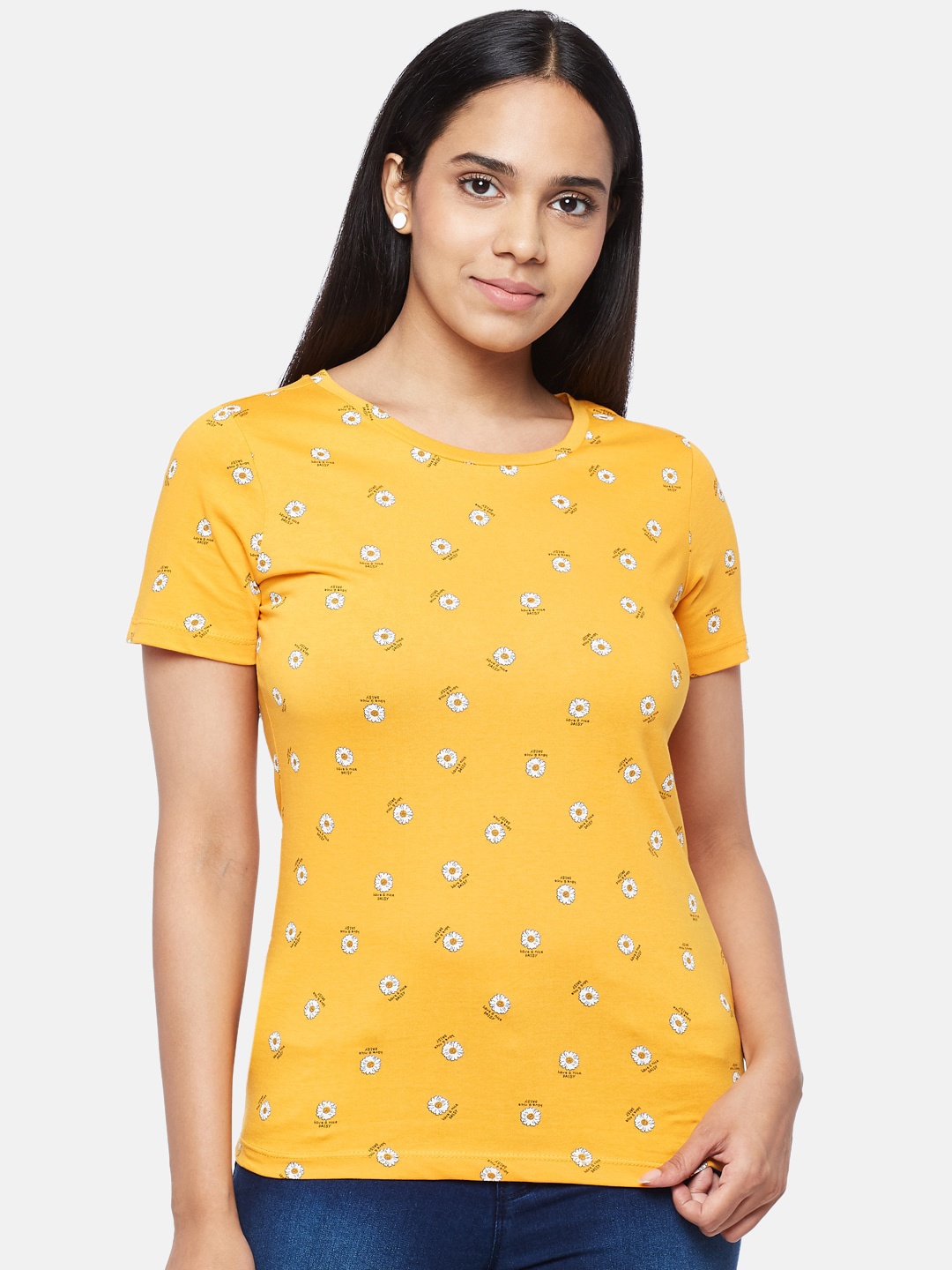 

Honey by Pantaloons Women Mustard Yellow Printed T-shirt