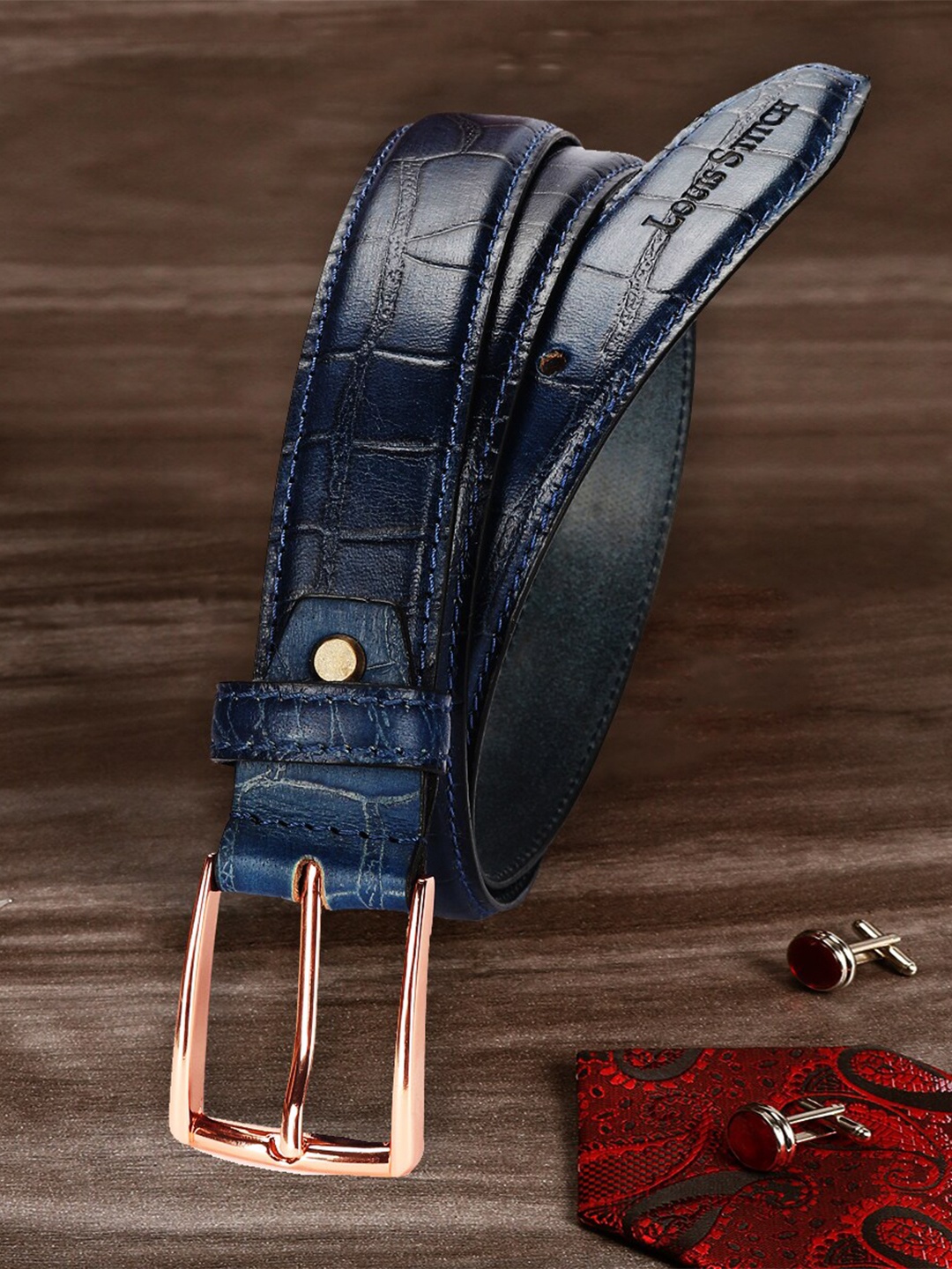 

LOUIS STITCH Men Premium Leather Casual Belt, Navy blue