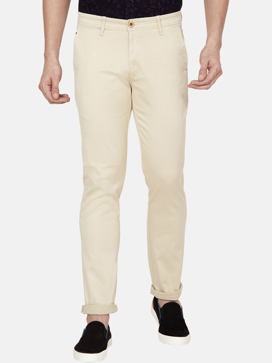 

Oxemberg Men Cream-Coloured Slim Fit Casual Trousers