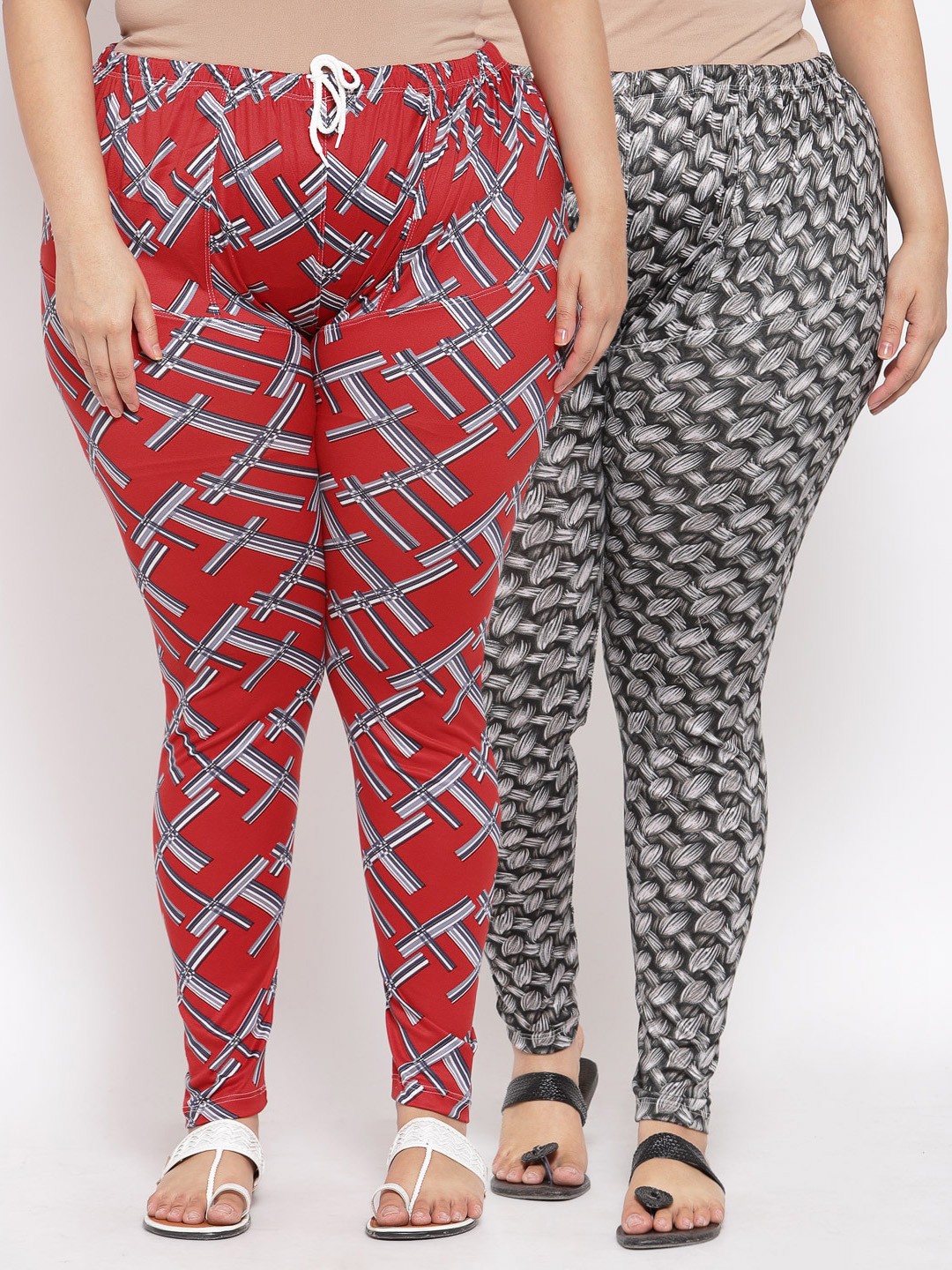 

KLOTTHE Plus Size Women Pack Of 2 Printed Ankle-Length Leggings, Red