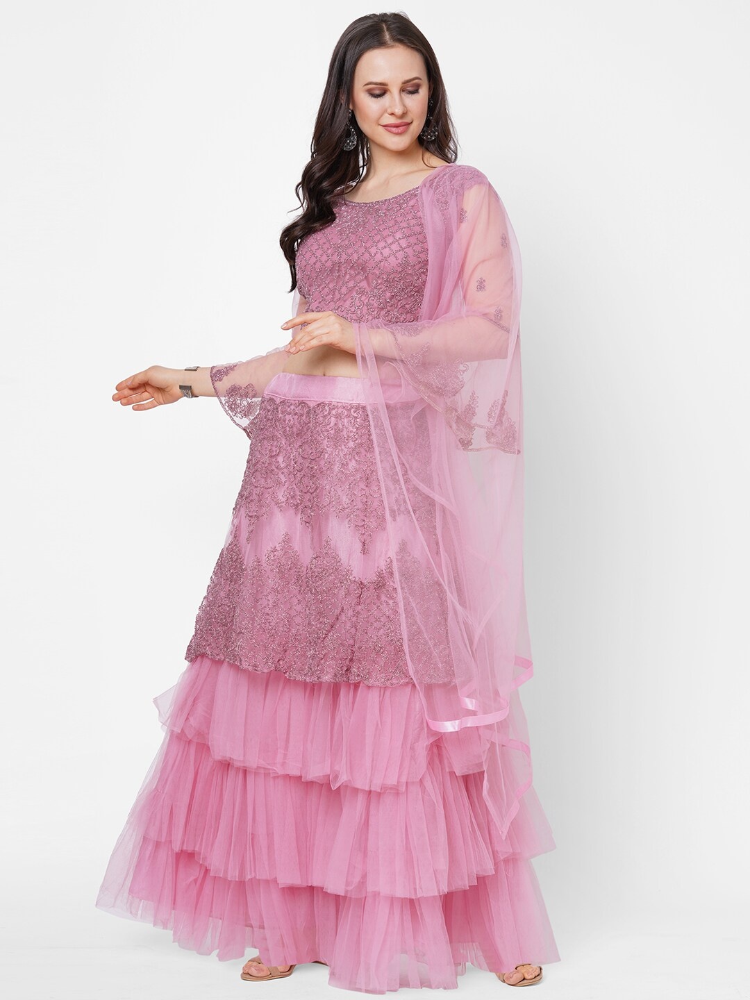 

RedRound Pink Embroidered Ready to Wear Lehenga & Unstitched Blouse With Dupatta