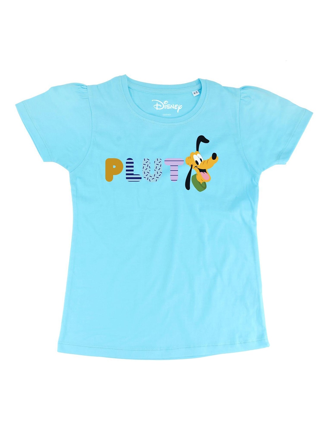 

Disney by Wear Your Mind Girls Blue & Mustard Pluto Printed Pure Cotton Top