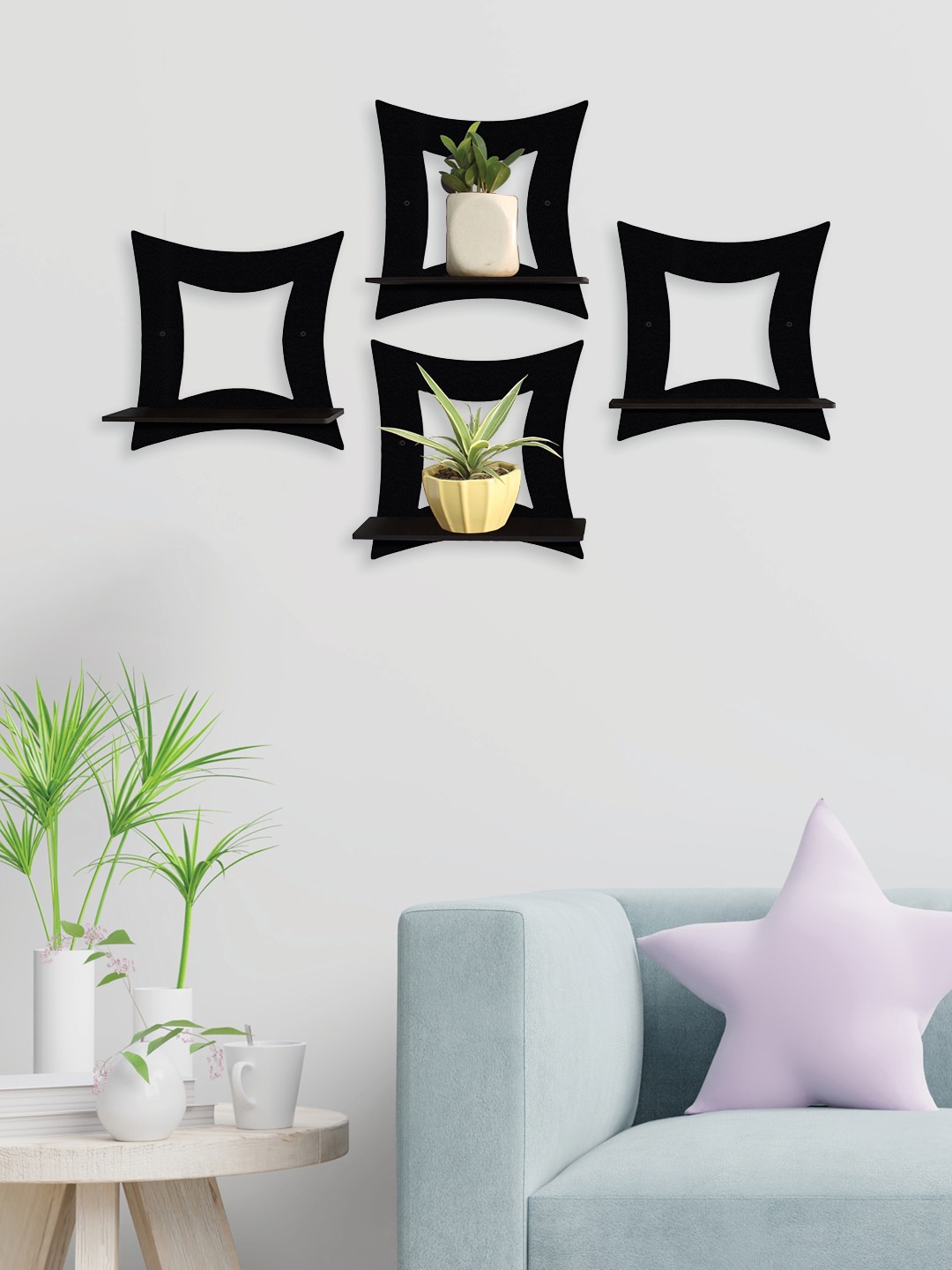 

RANDOM Black Set Of 4 MDF Square Basic Wall Plant/Flower Shelf