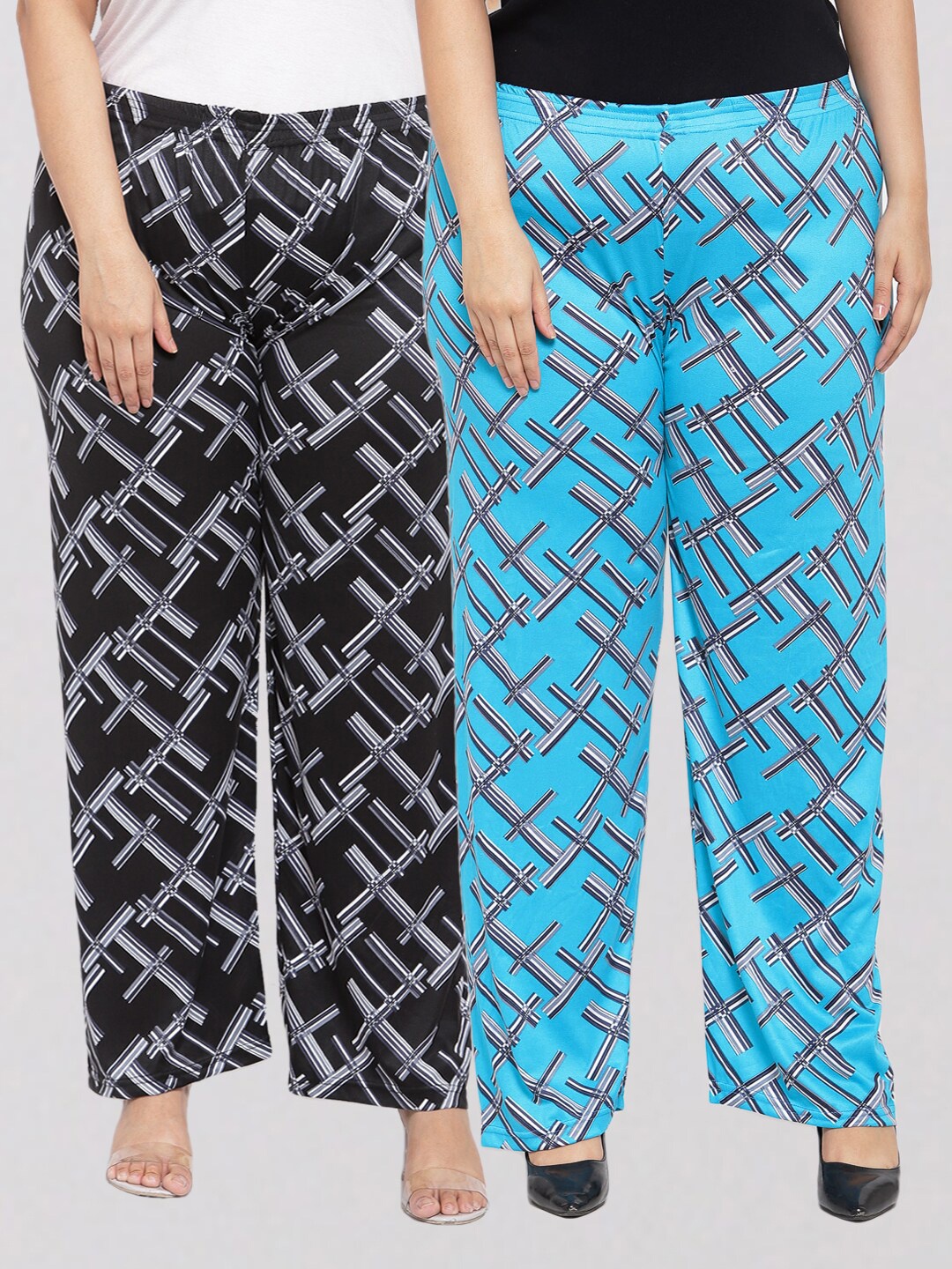 

KLOTTHE Women Pack of 2 Printed Palazzos, Black