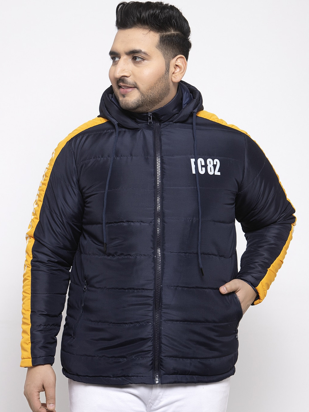 

plusS Men Navy Blue Tailored Hooded Jacket