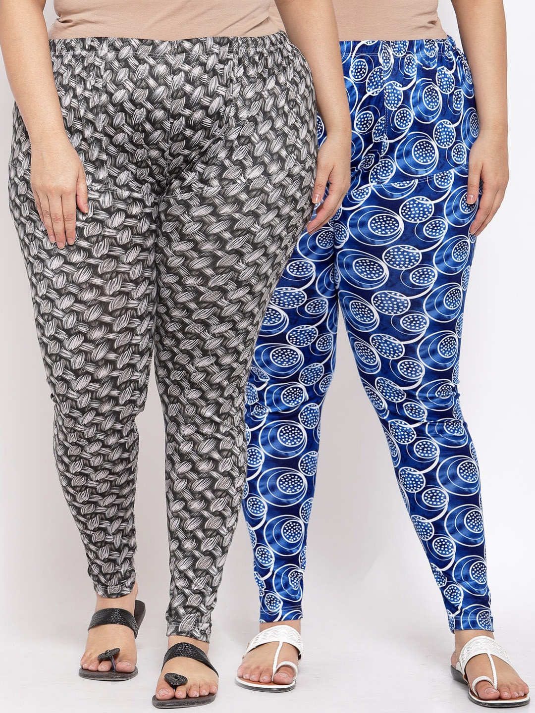 

KLOTTHE Women Pack Of 2 Printed Plus Size Ankle-Length Leggings, Blue