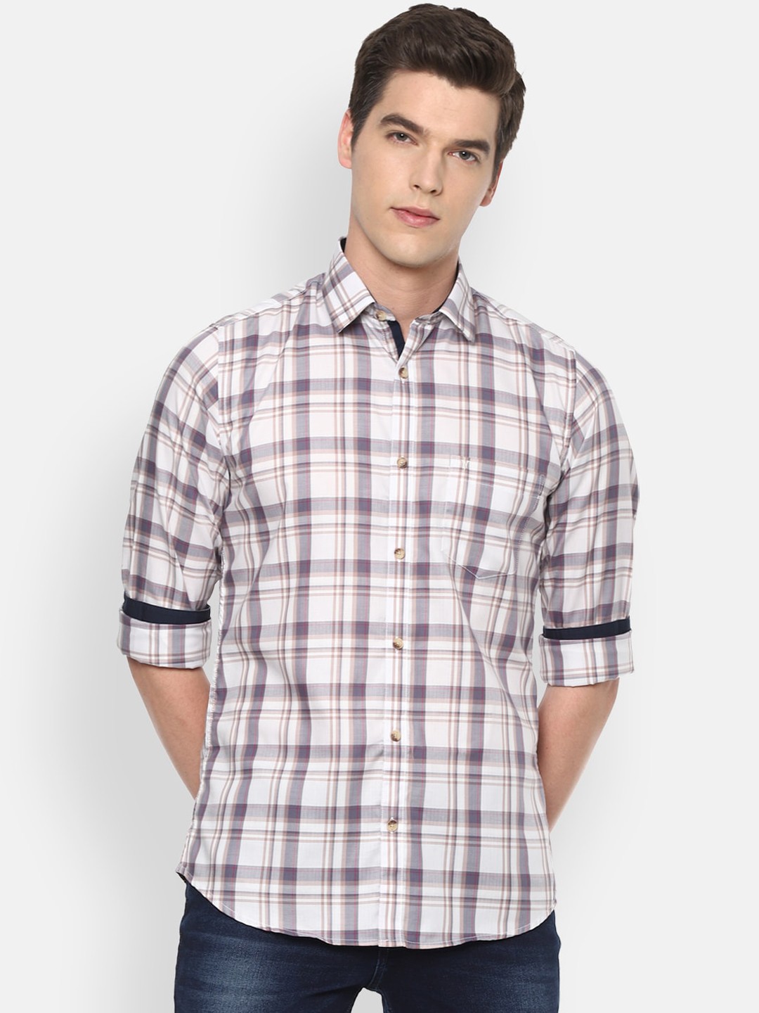 

Van Heusen Sport Men Beige Slim Fit Checked Casual Shirt