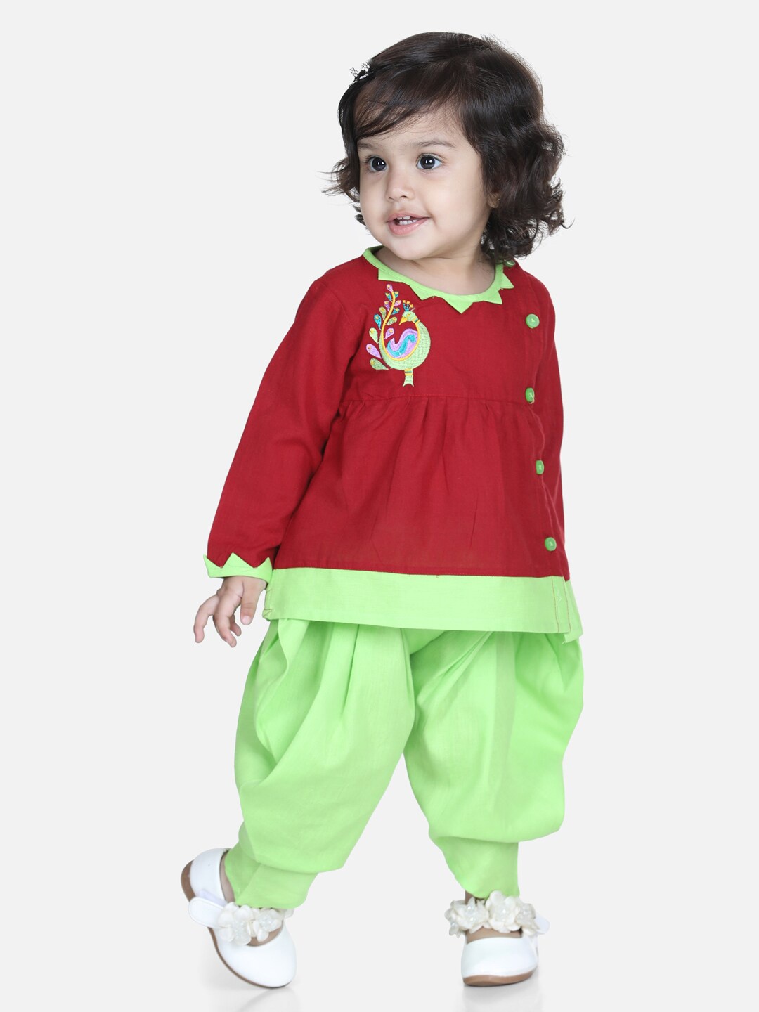 

BownBee Girls Maroon & Green Printed Top with Dhoti Pants