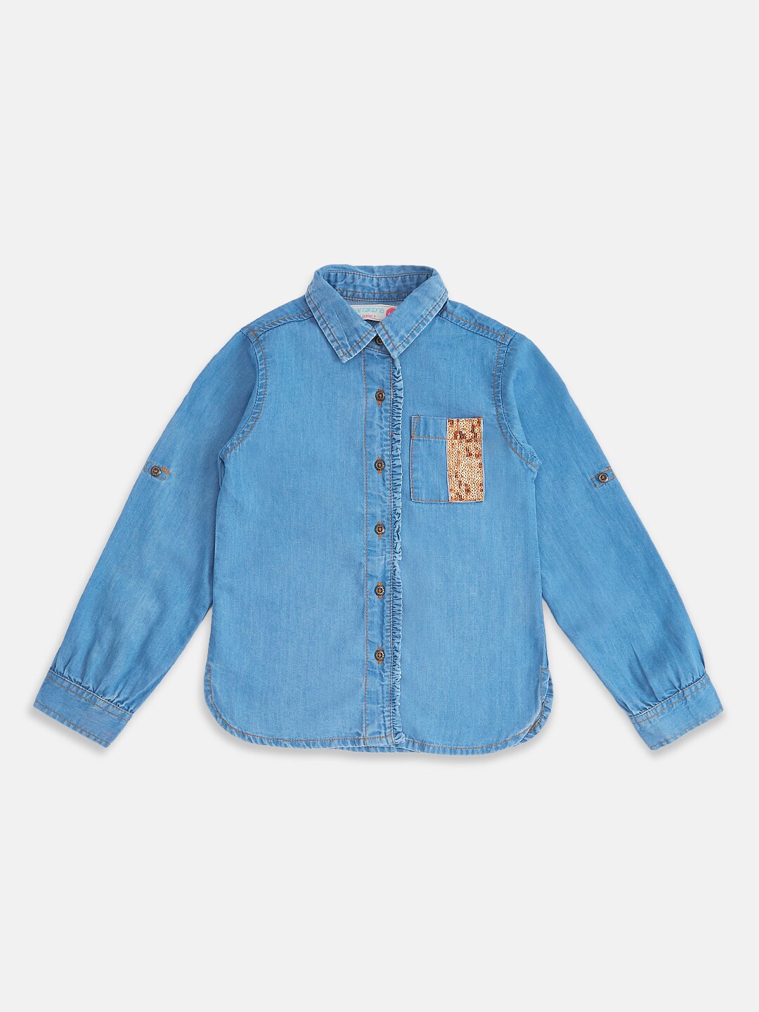 

Pantaloons Junior Girls Blue Cotton Casual Shirt