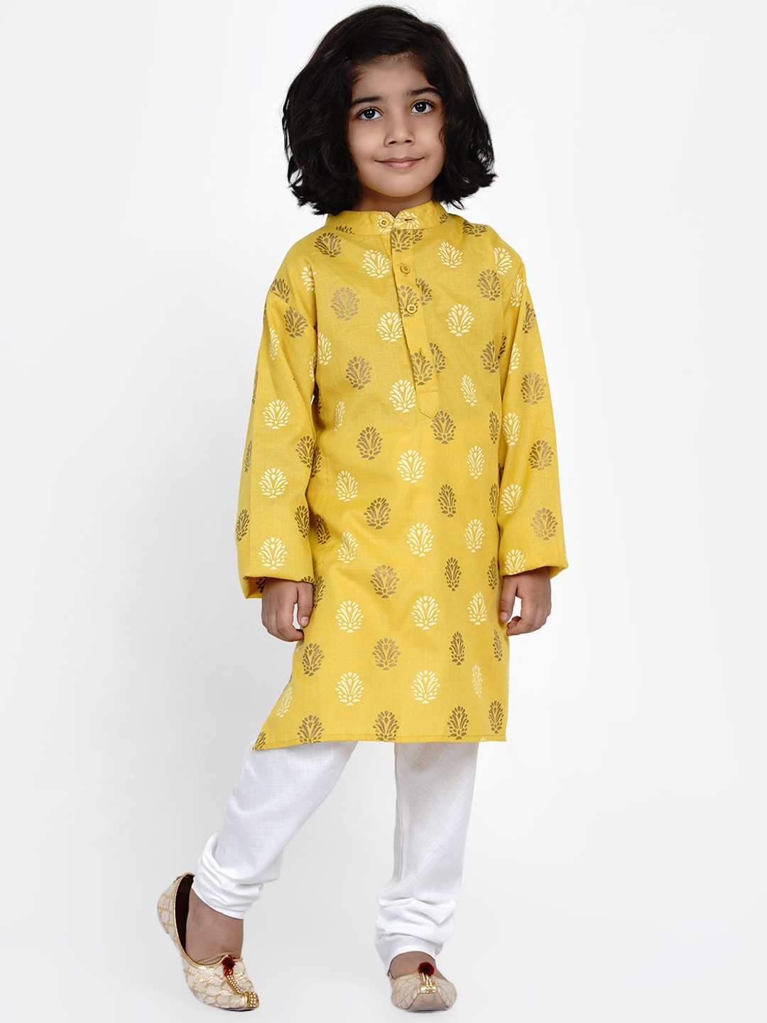 

Bittu By Bhama Boys Mustard & White Printed Kurta with Pyjamas