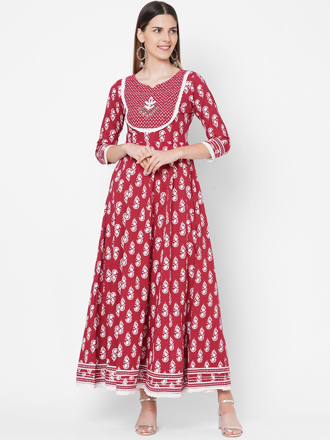 

FASHOR Red & Off White Ethnic Maxi Dress