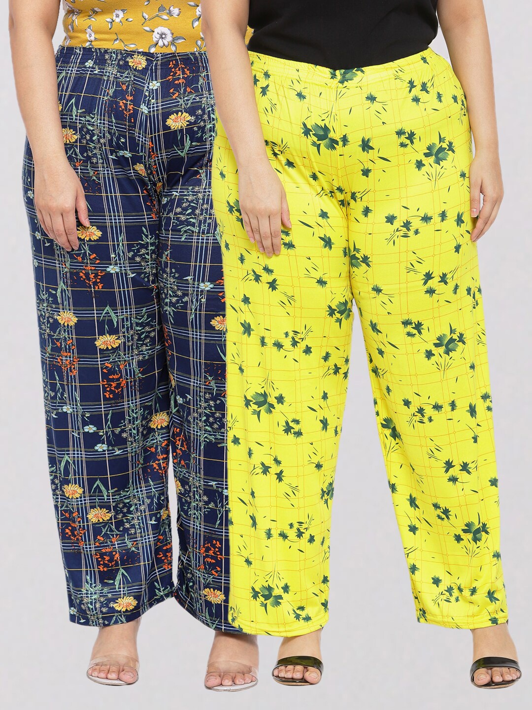 

KLOTTHE Women Yellow & Blue 2 Floral Printed Palazzos