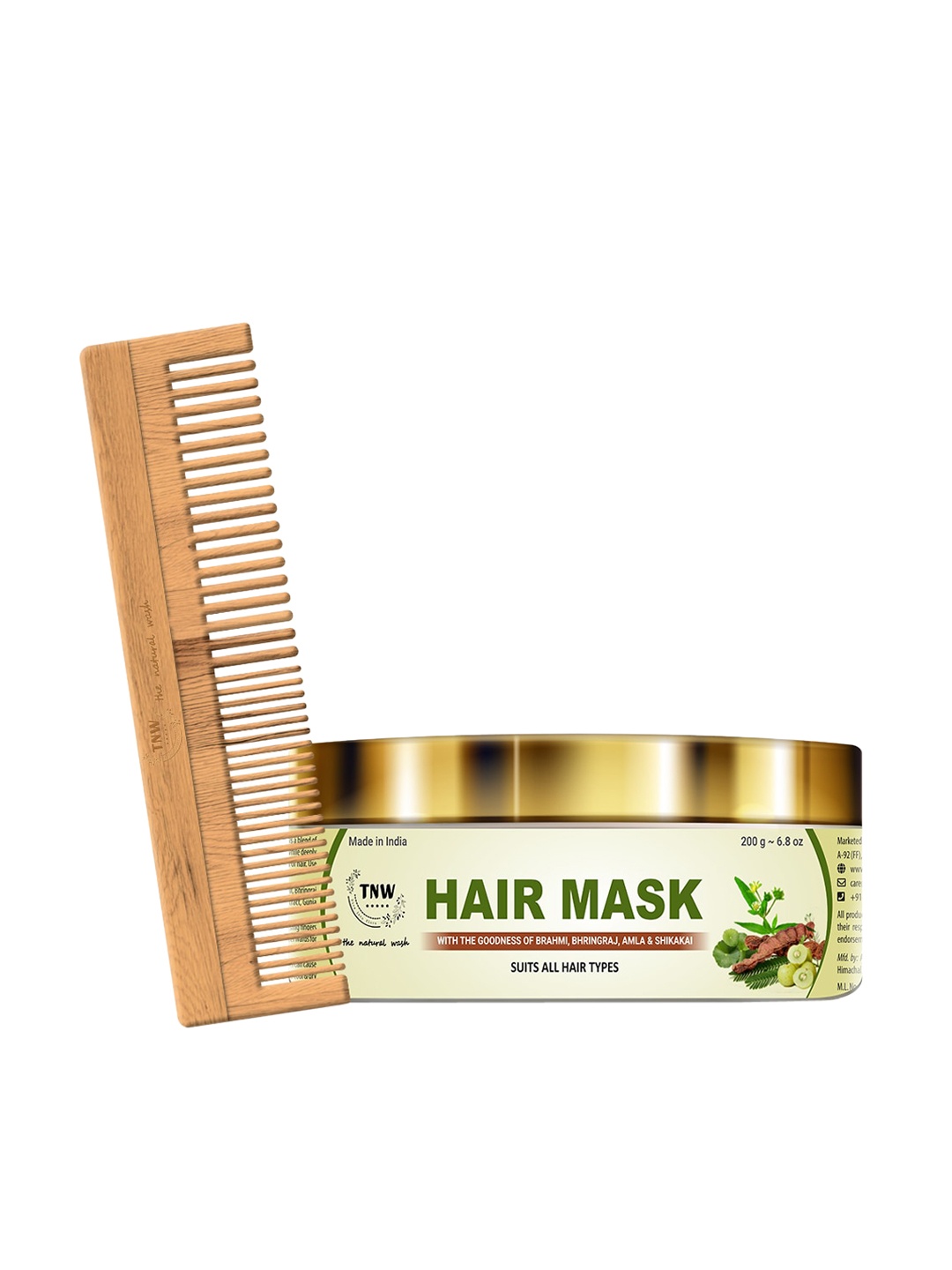 

TNW The Natural Wash Combo of 2 Amla Hair Mask 200 Gm and Neem Comb, Multi