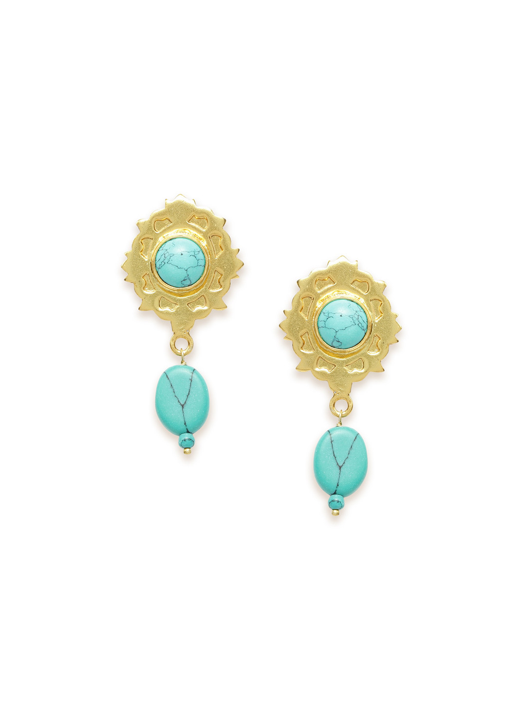

Fabindia Gold-Toned and Turquoise Blue Contemporary Drop Earrings