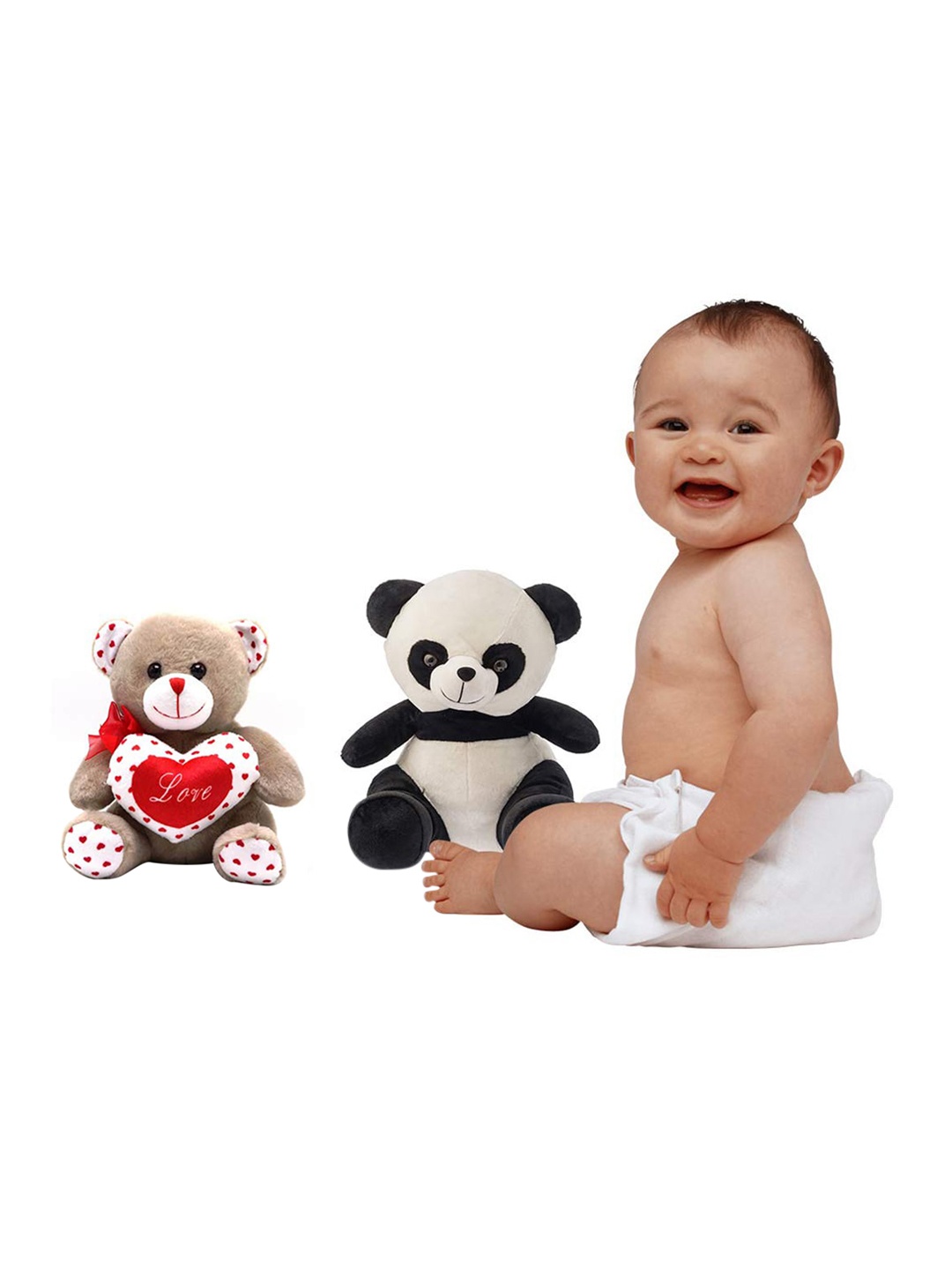 

Dimpy Stuff Unisex Kids Set Of 2 Bear With Heart & Sitting Panda Stuffed Soft Toys, White