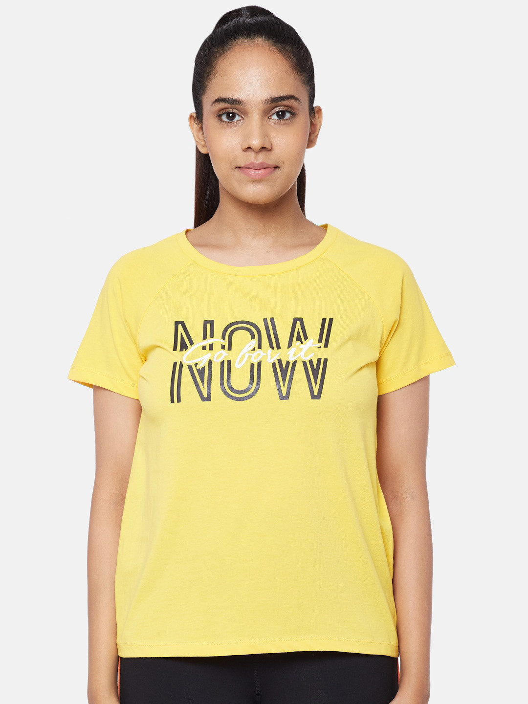 

Ajile by Pantaloons Women Yellow Typography Printed Pure Cotton Top