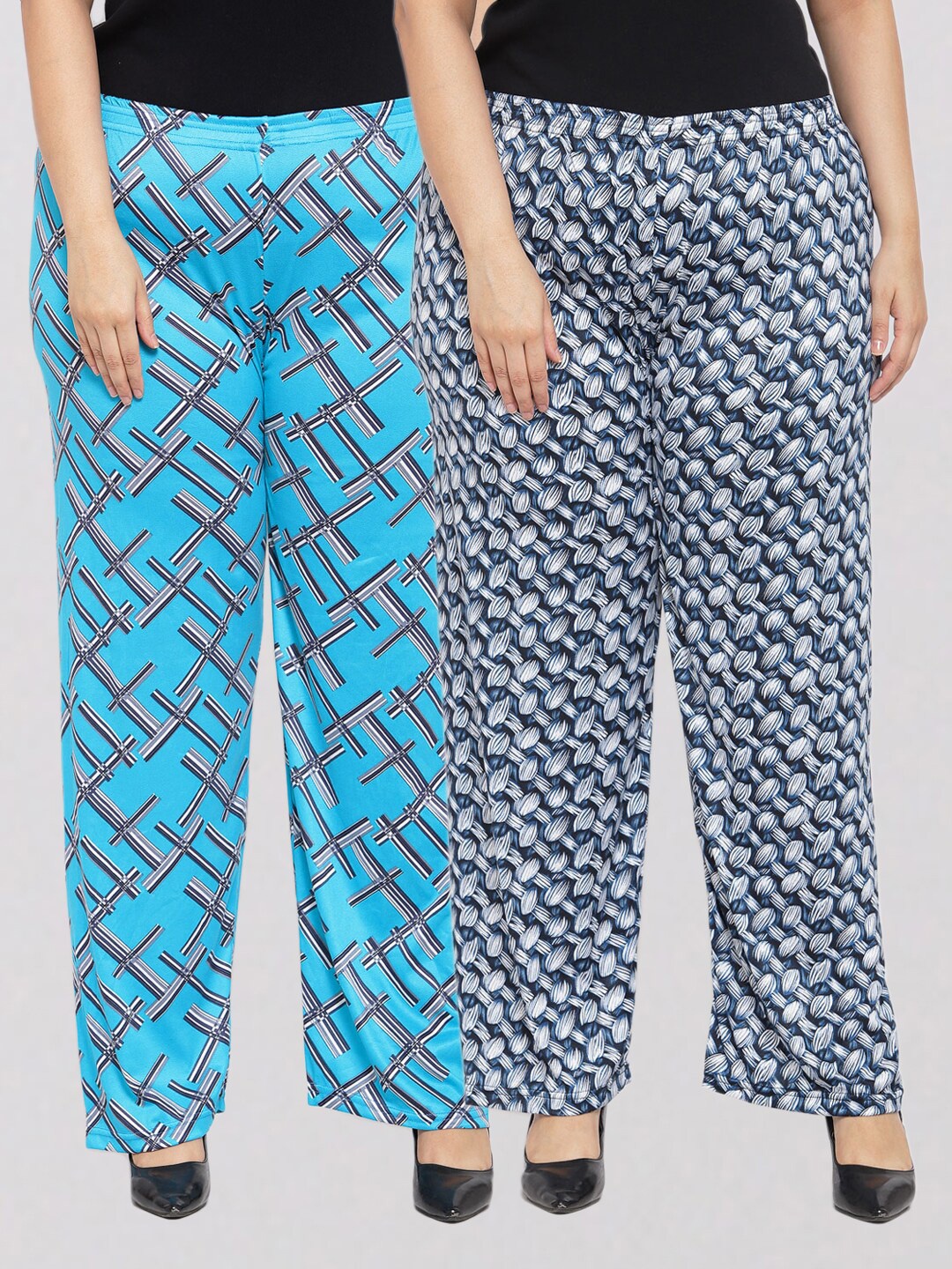 

KLOTTHE Women Set of Two Blue & White Printed Palazzos
