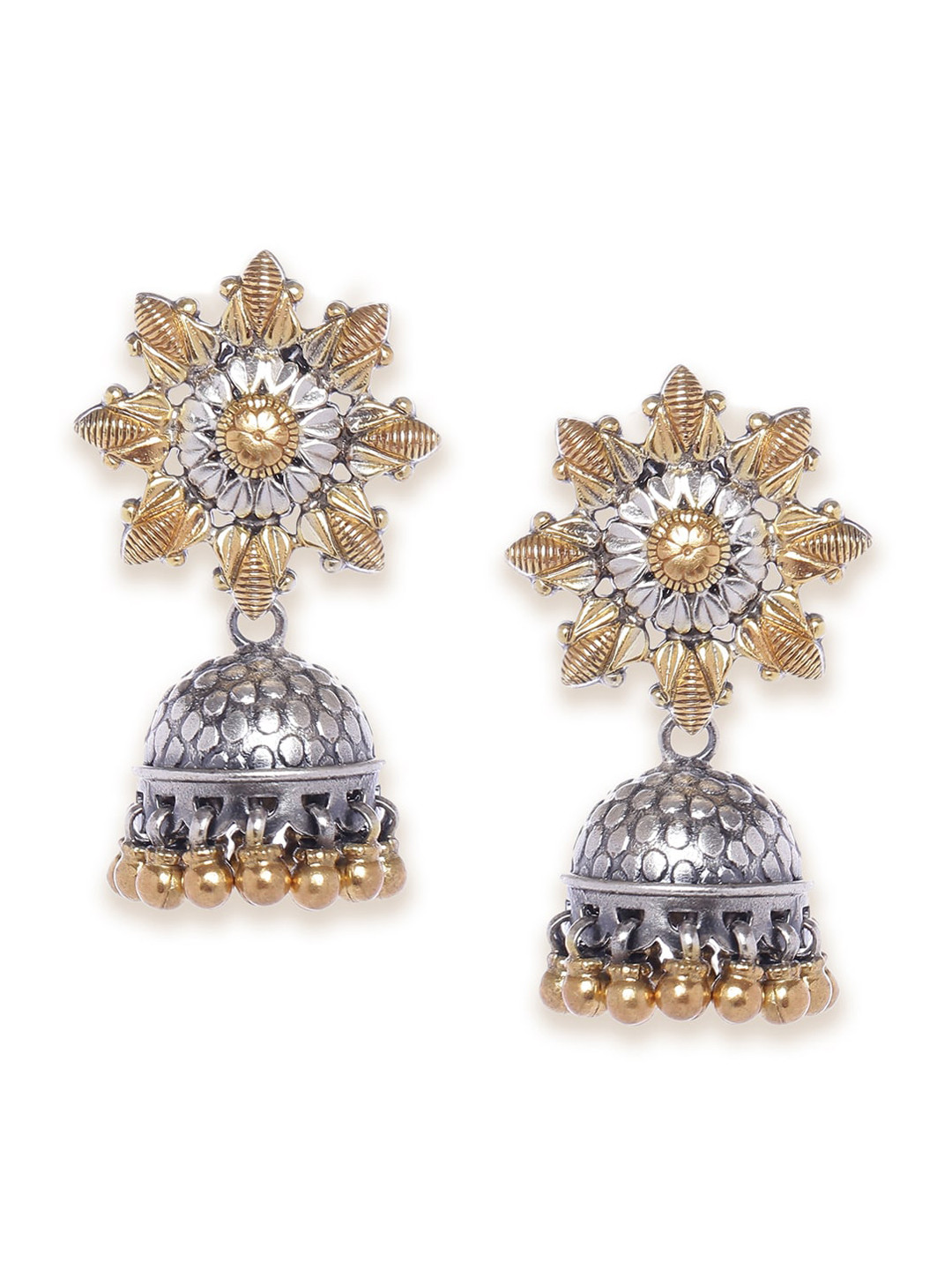 

Fabindia Silver-Toned & Gold Contemporary Jhumka Earrings