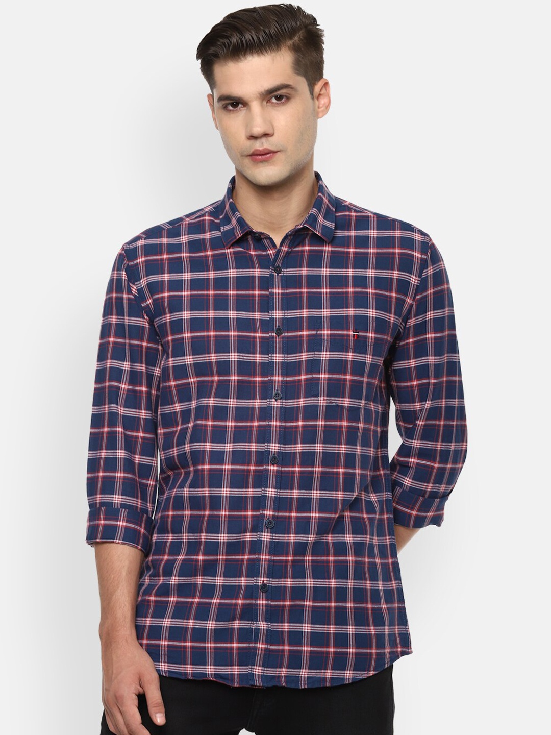 

Louis Philippe Sport Men Navy Blue & Pink Slim Fit Checked Casual Shirt