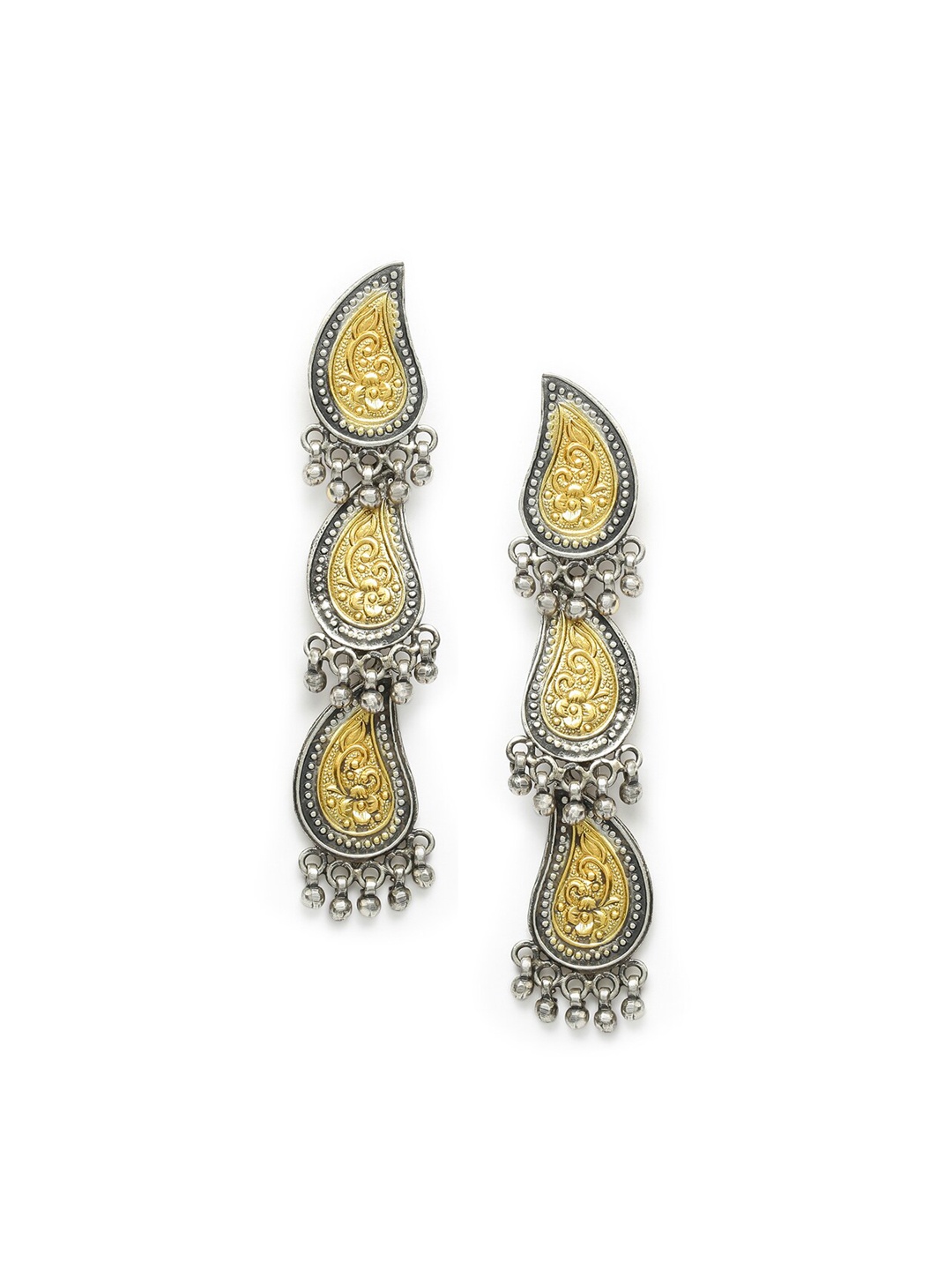 

Fabindia Gold-Toned & Silver-Toned Paisley Shaped Drop Earrings
