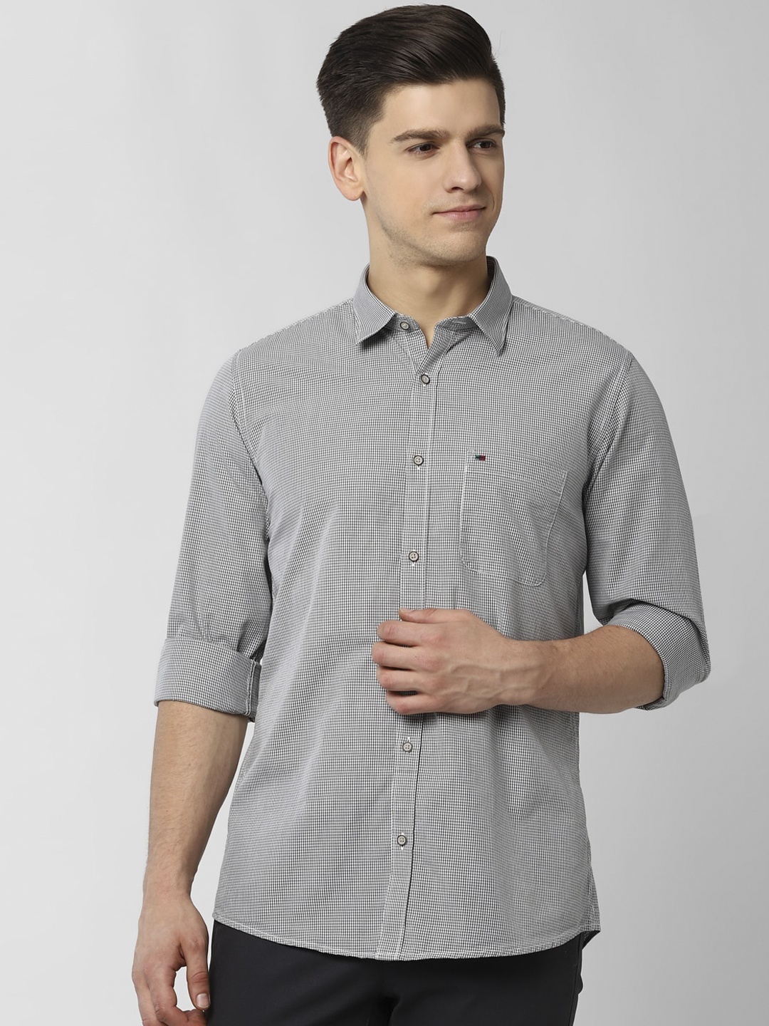 

Peter England Casuals Men Grey Slim Fit Self Design Casual Shirt