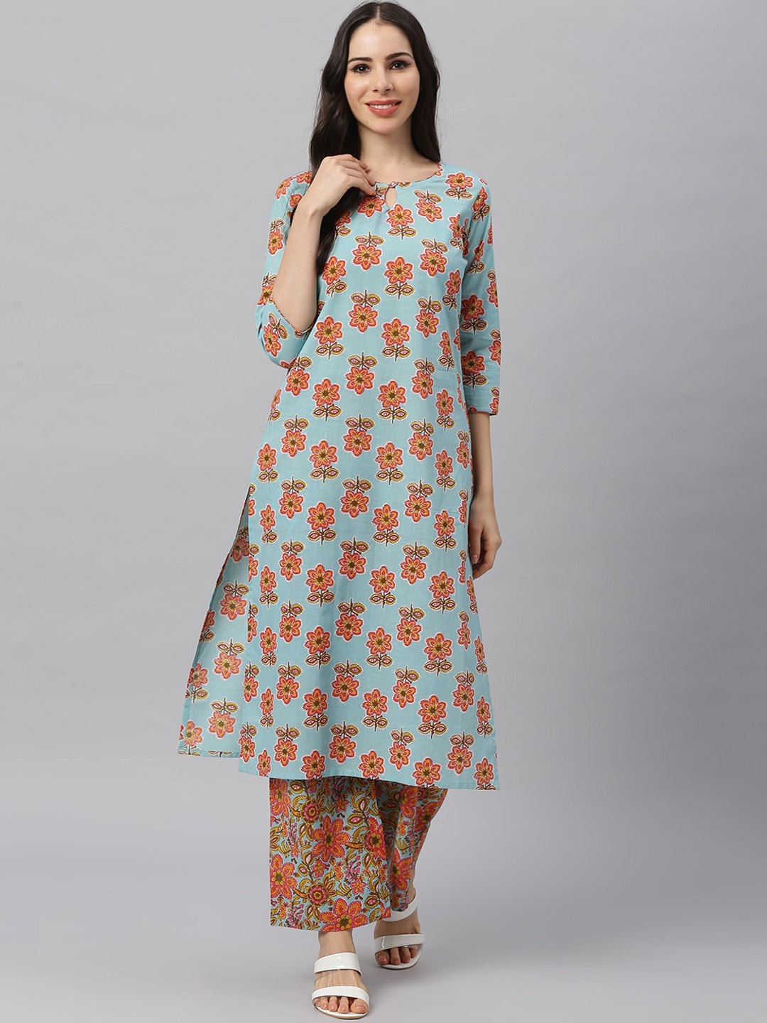 

Idalia Women Multicoloured Floral Printed Pure Cotton Kurta with Palazzos, Multi