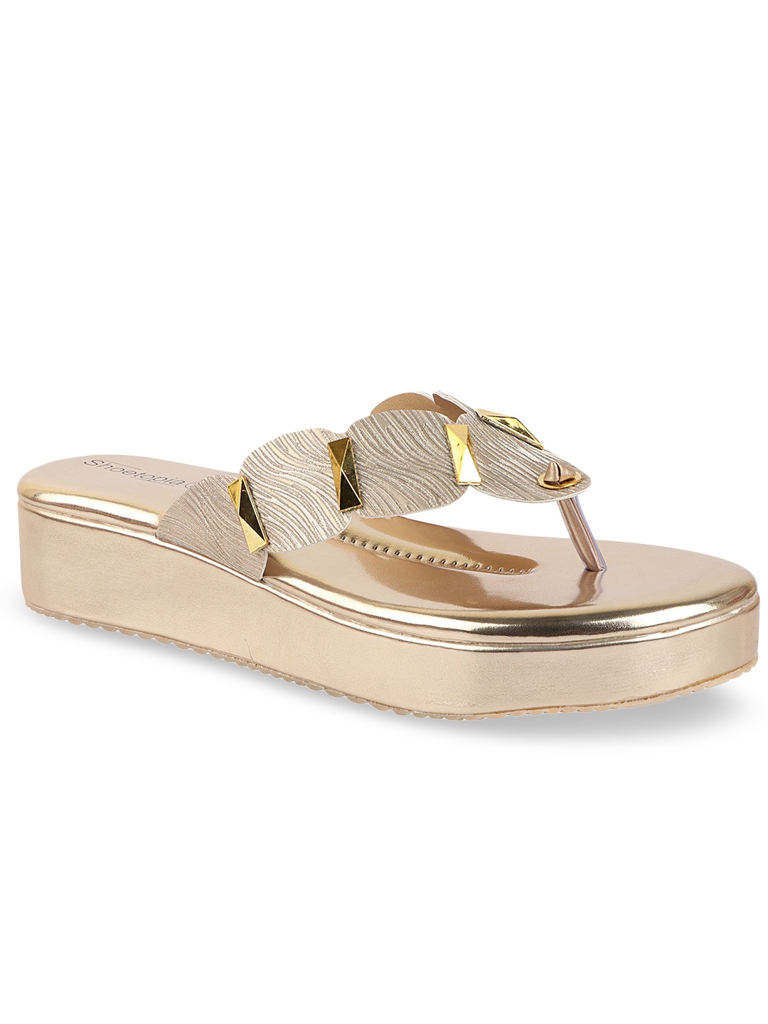 

Shoetopia Girls Gold-Toned Embellished Flatform Sandals