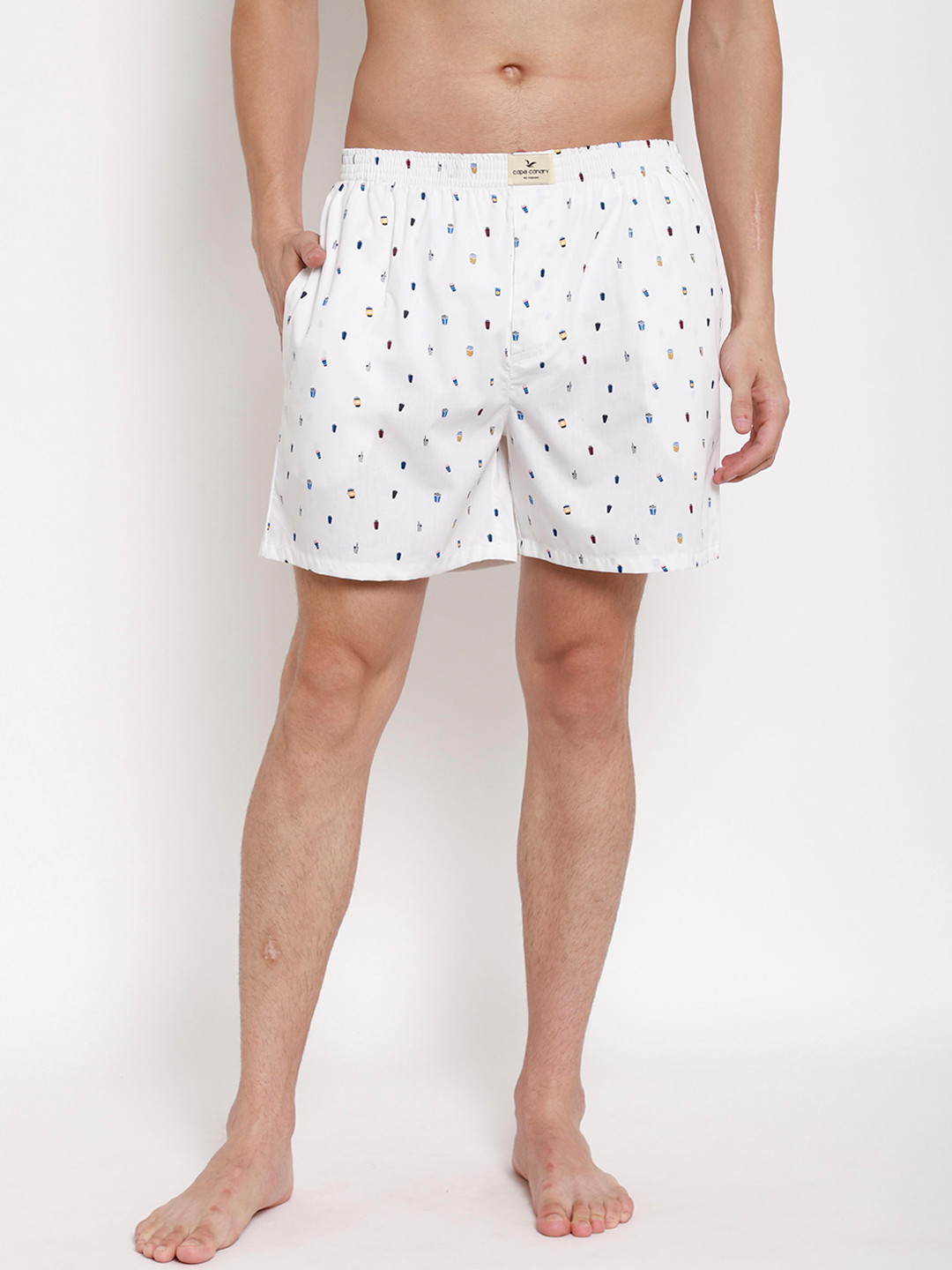 

cape canary Men White & Blue Printed Pure Cotton Boxers CCAMBXDRINKS