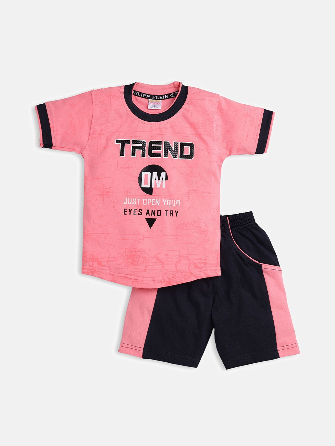 

Nottie Planet Boys Coral & Black Printed T-shirt with Shorts