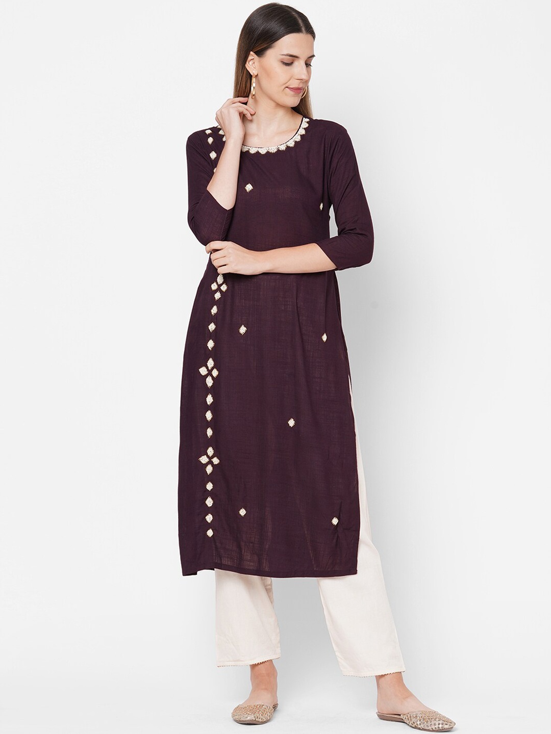 

FASHOR Women Purple Embellished Kurta